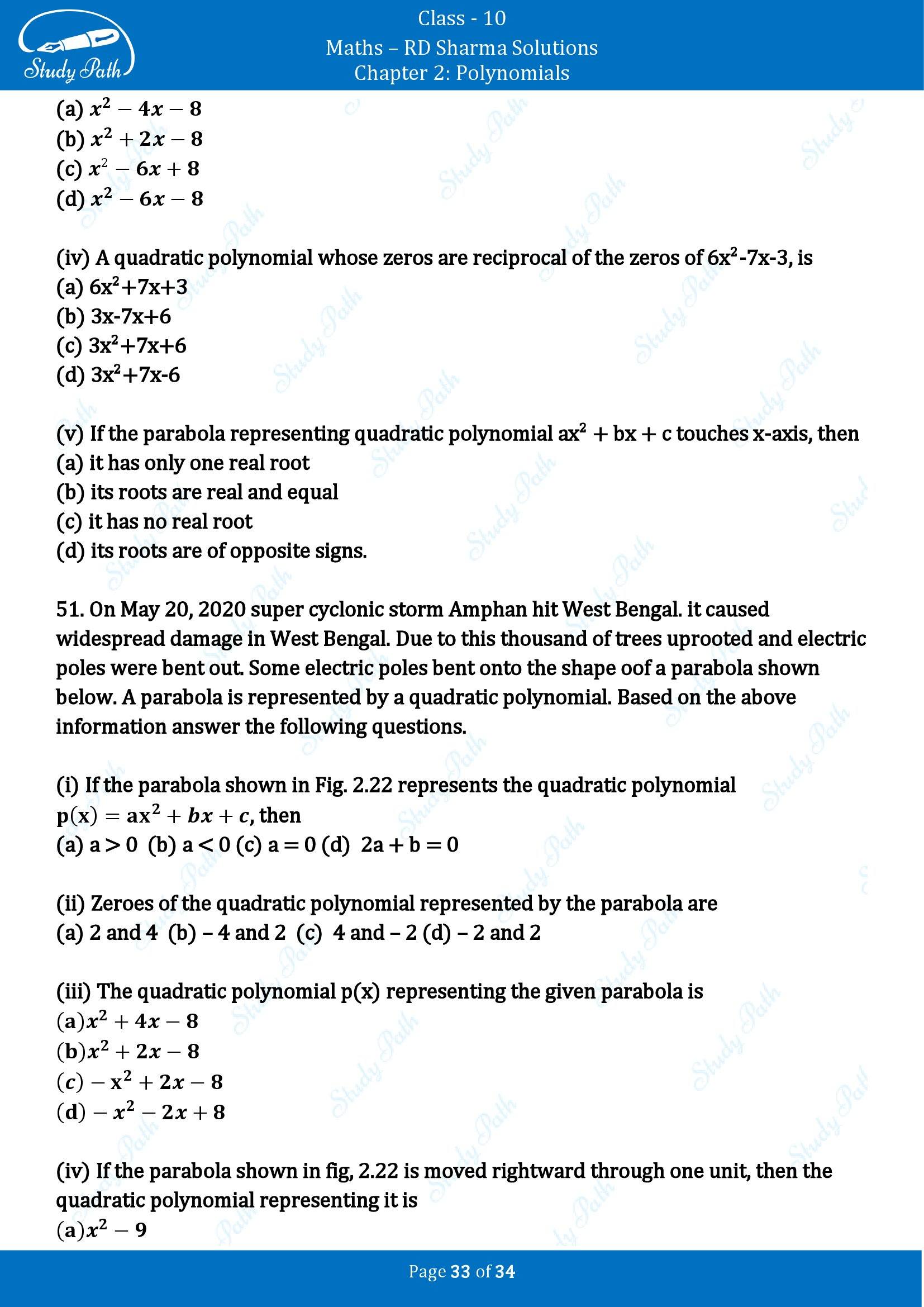 RD Sharma Solutions Class 10 Chapter 2 Polynomials Multiple Choice Questions MCQs 00033