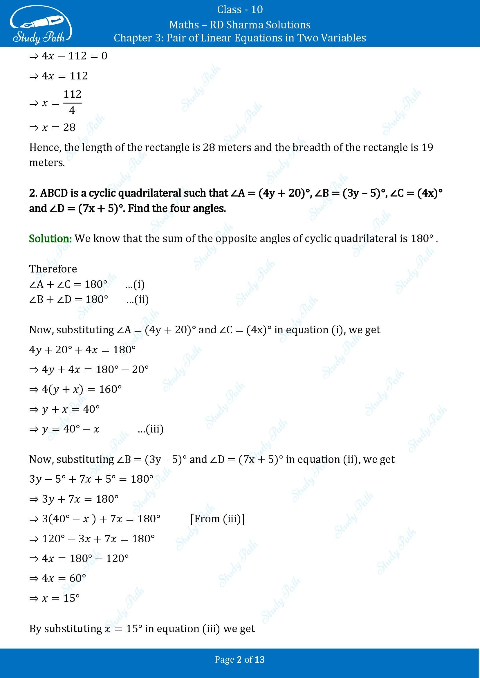 RD Sharma Solutions Class 10 Chapter 3 Pair of Linear Equations in Two Variables Exercise 3.10 00002