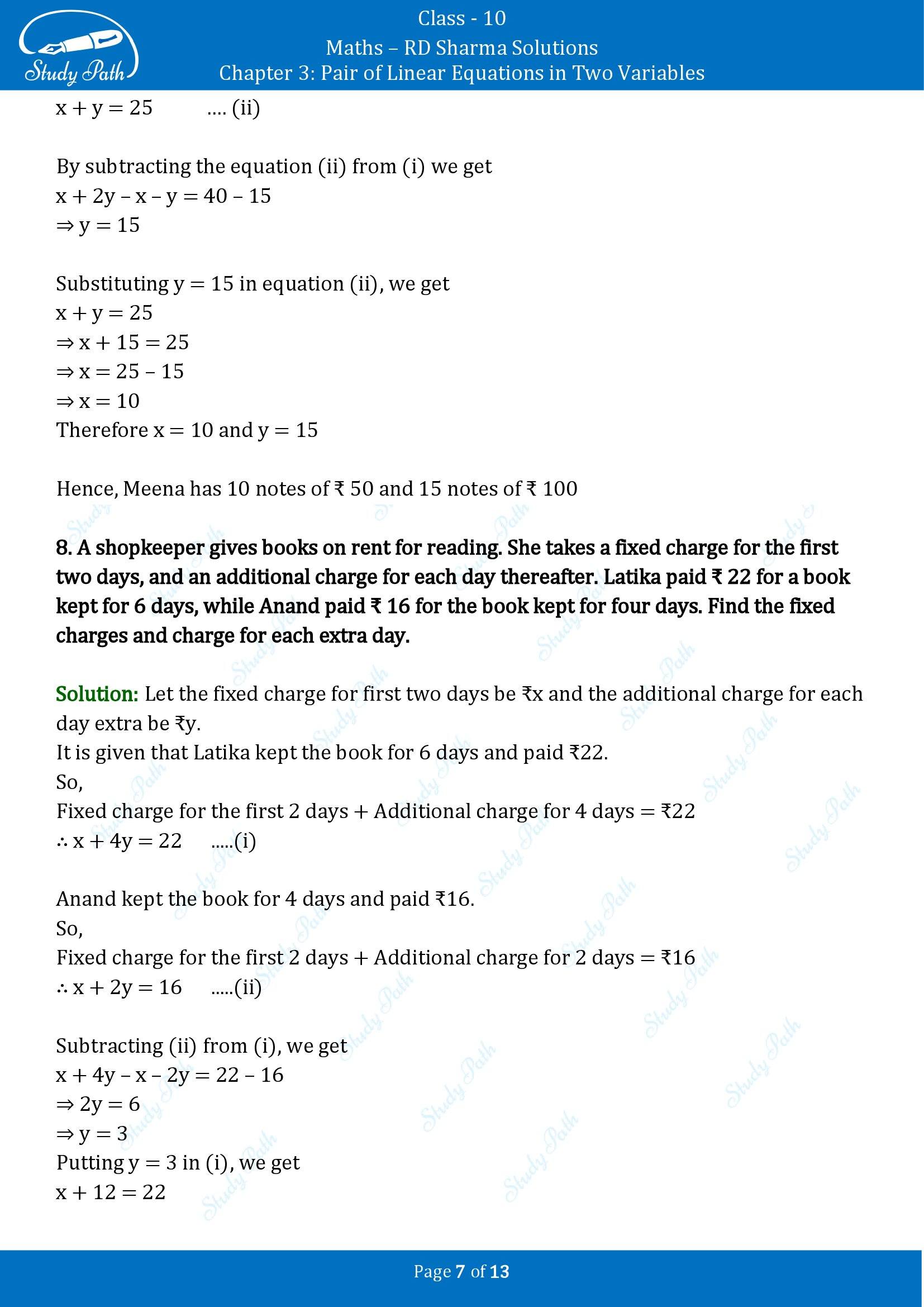 RD Sharma Solutions Class 10 Chapter 3 Pair of Linear Equations in Two Variables Exercise 3.10 00007