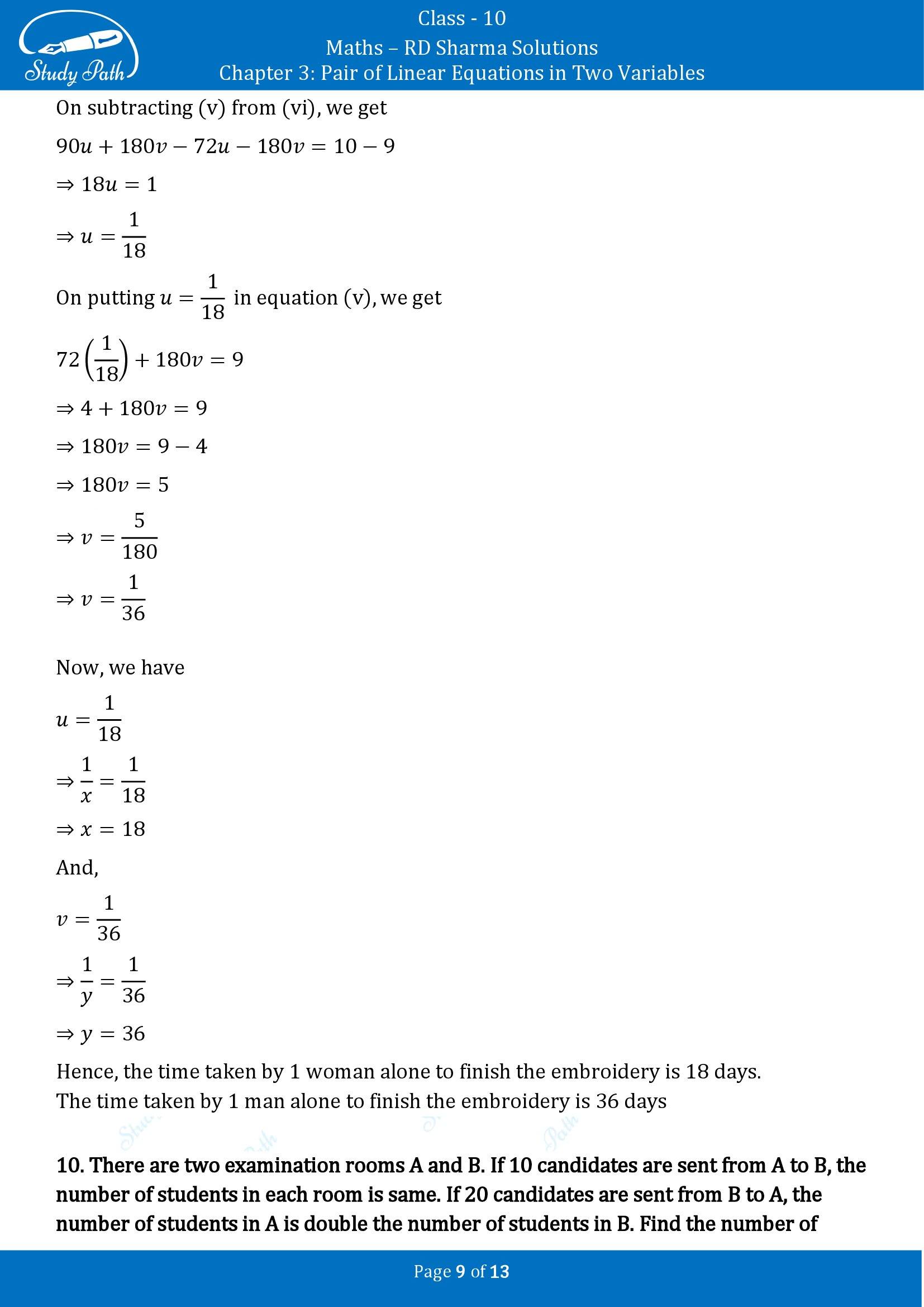 RD Sharma Solutions Class 10 Chapter 3 Pair of Linear Equations in Two Variables Exercise 3.10 00009