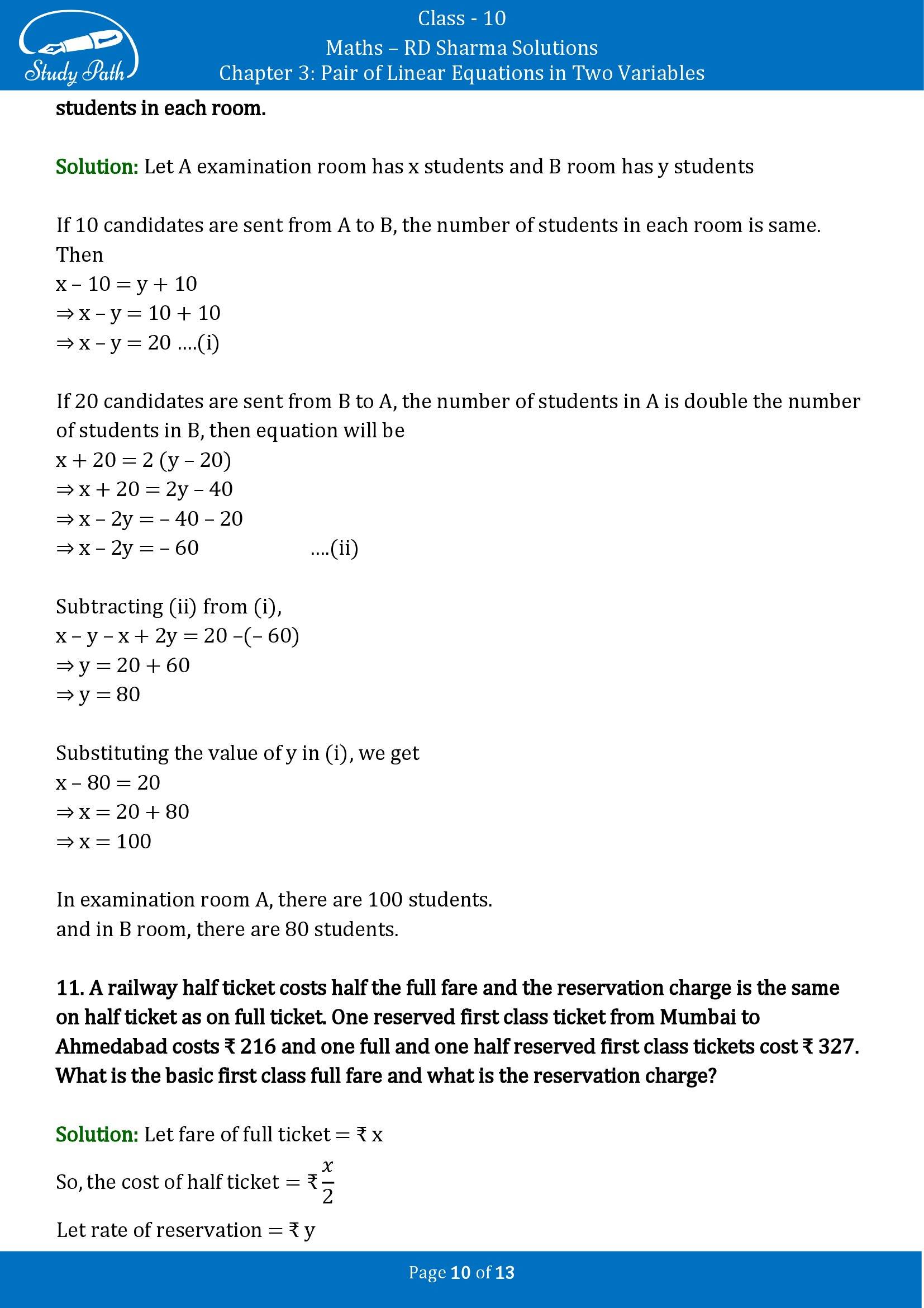 RD Sharma Solutions Class 10 Chapter 3 Pair of Linear Equations in Two Variables Exercise 3.10 00010