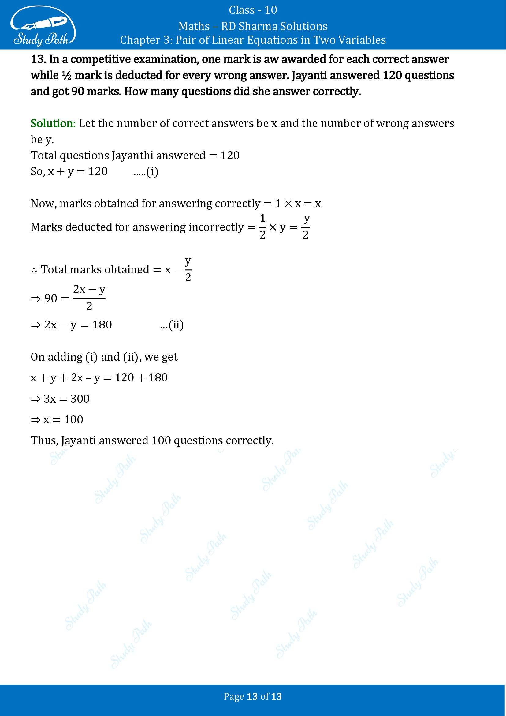 RD Sharma Solutions Class 10 Chapter 3 Pair of Linear Equations in Two Variables Exercise 3.10 00013