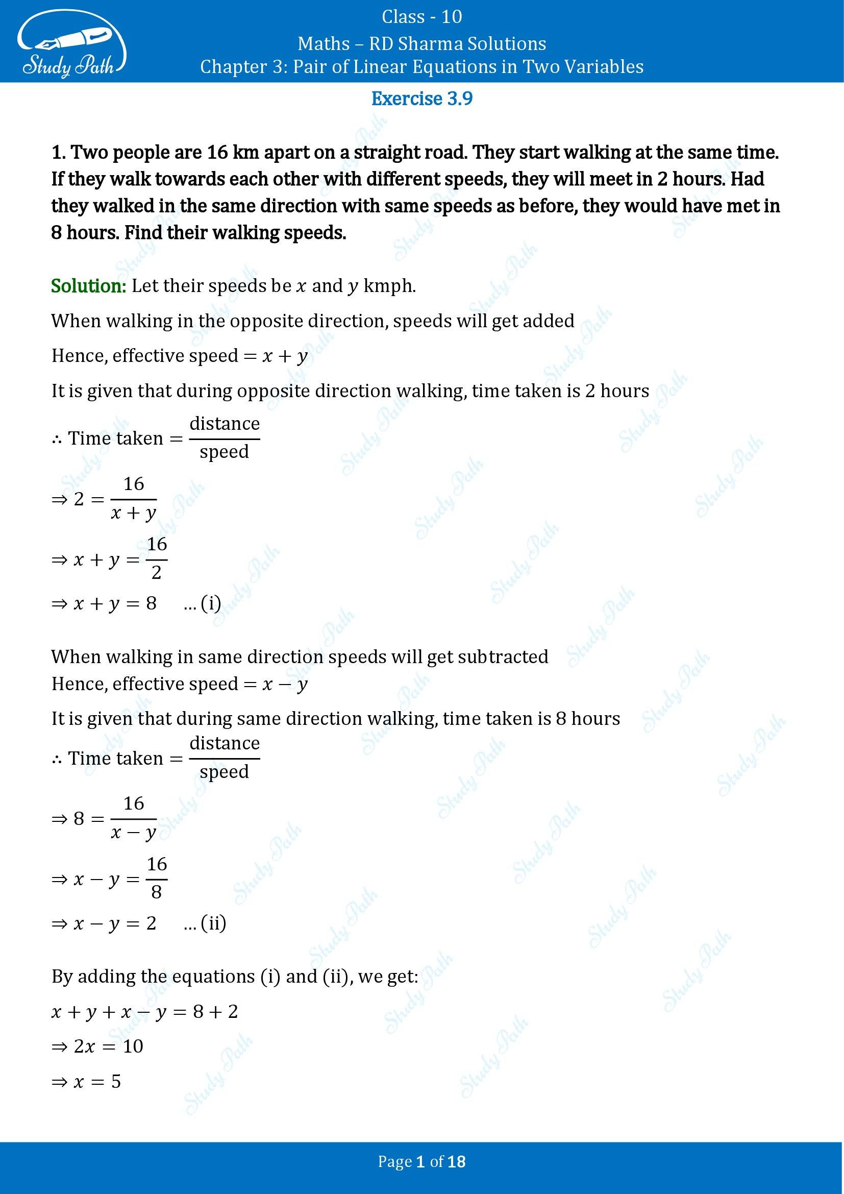 RD Sharma Solutions Class 10 Chapter 3 Pair of Linear Equations in Two Variables Exercise 3.9 00001