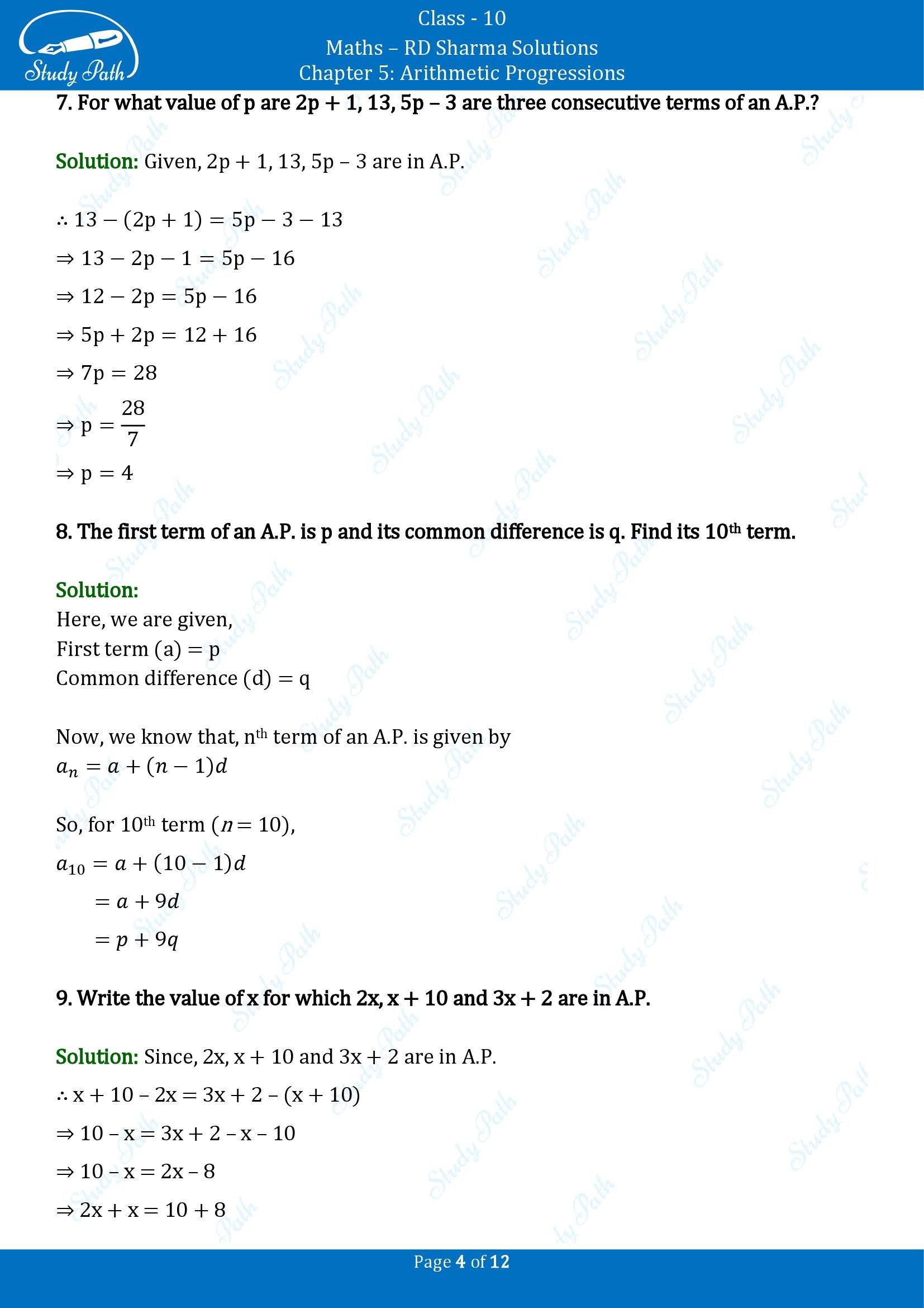 RD Sharma Solutions Class 10 Chapter 5 Arithmetic Progressions Very Short Answer Type Questions VSAQs 00004