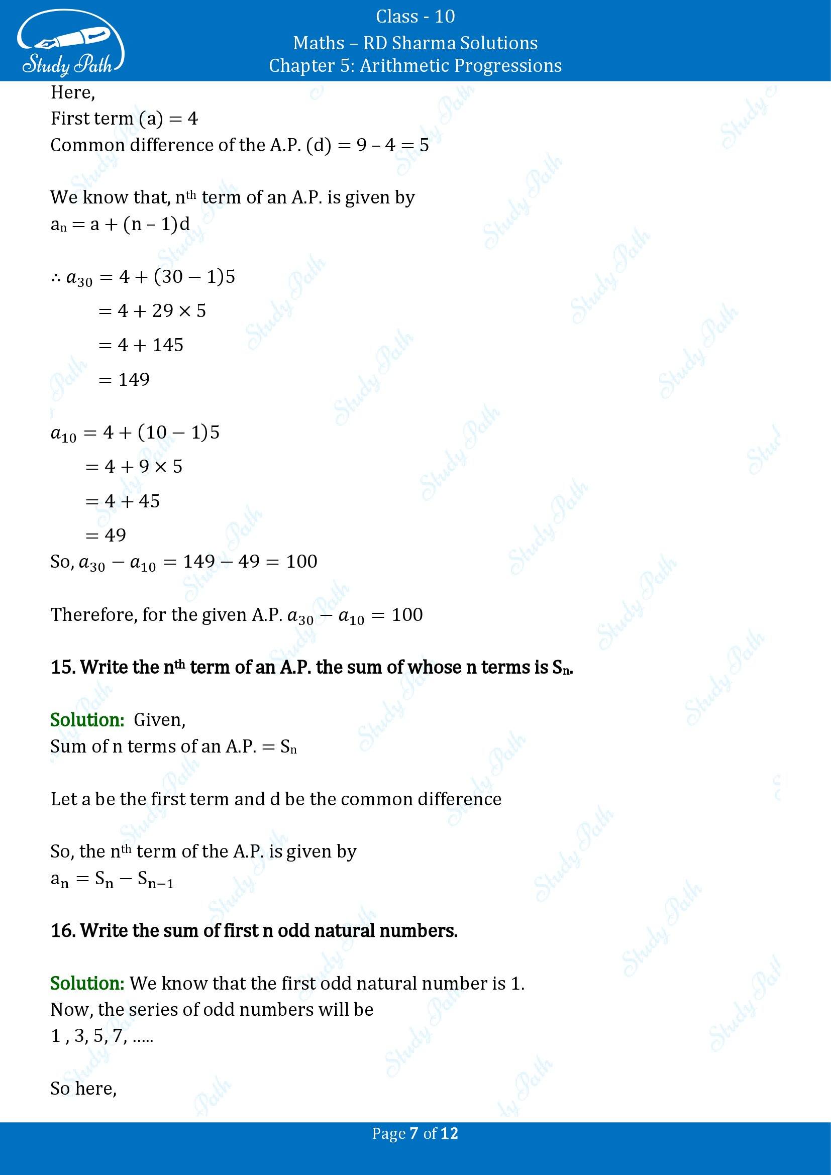 RD Sharma Solutions Class 10 Chapter 5 Arithmetic Progressions Very Short Answer Type Questions VSAQs 00007