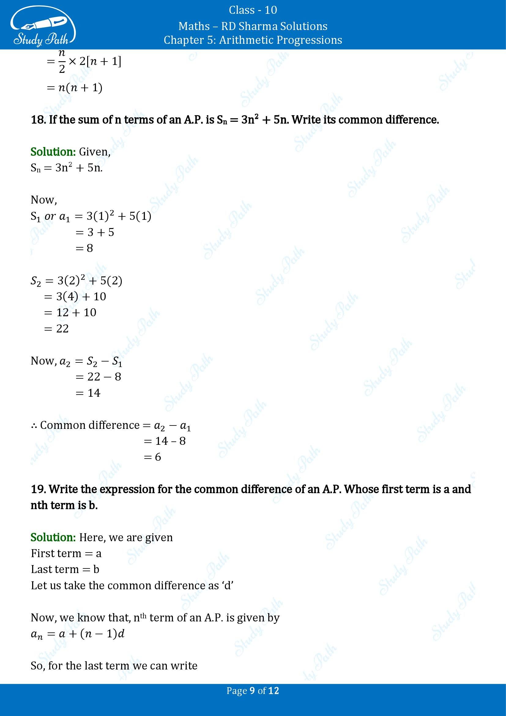 RD Sharma Solutions Class 10 Chapter 5 Arithmetic Progressions Very Short Answer Type Questions VSAQs 00009