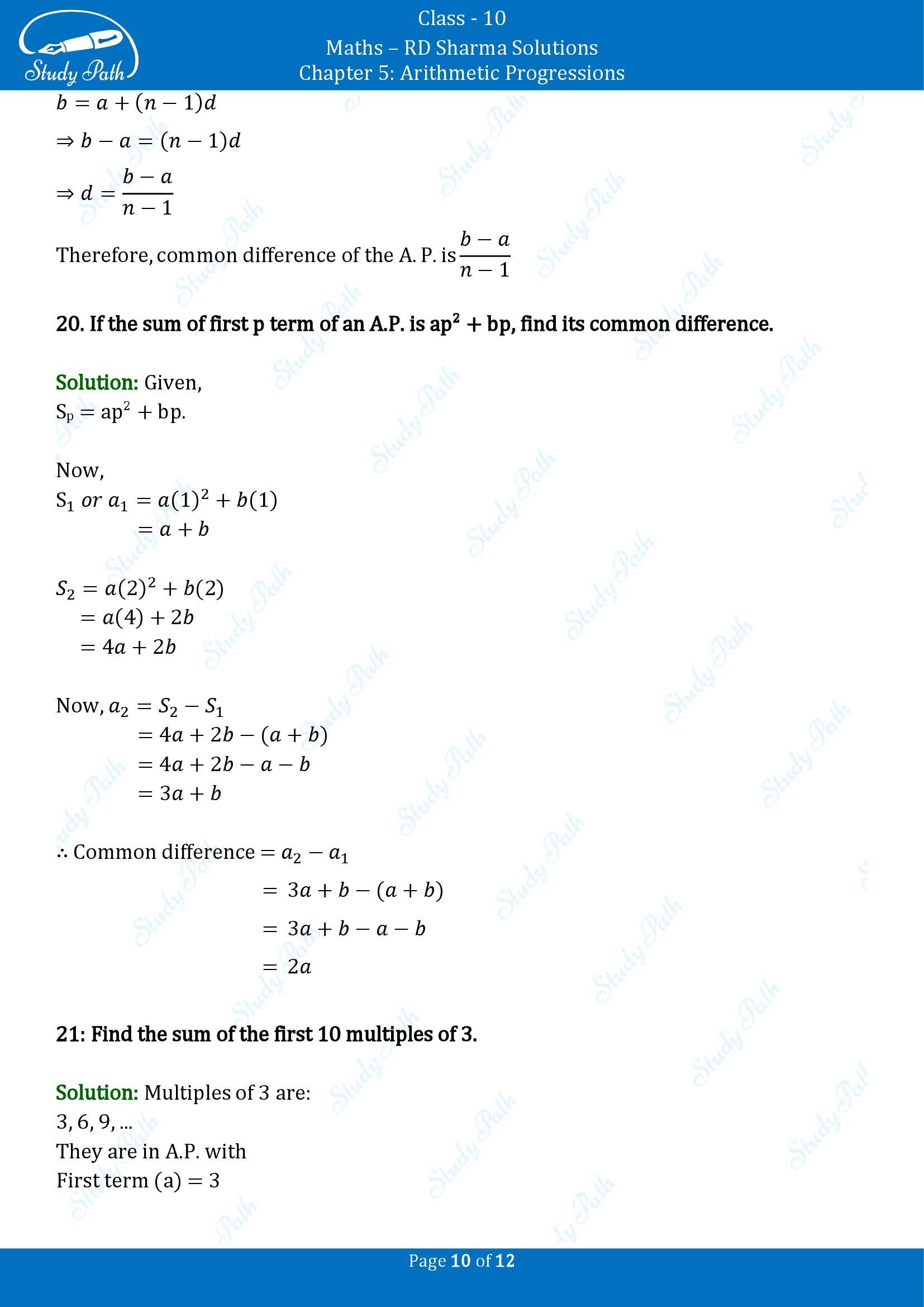 RD Sharma Solutions Class 10 Chapter 5 Arithmetic Progressions Very Short Answer Type Questions VSAQs 00010