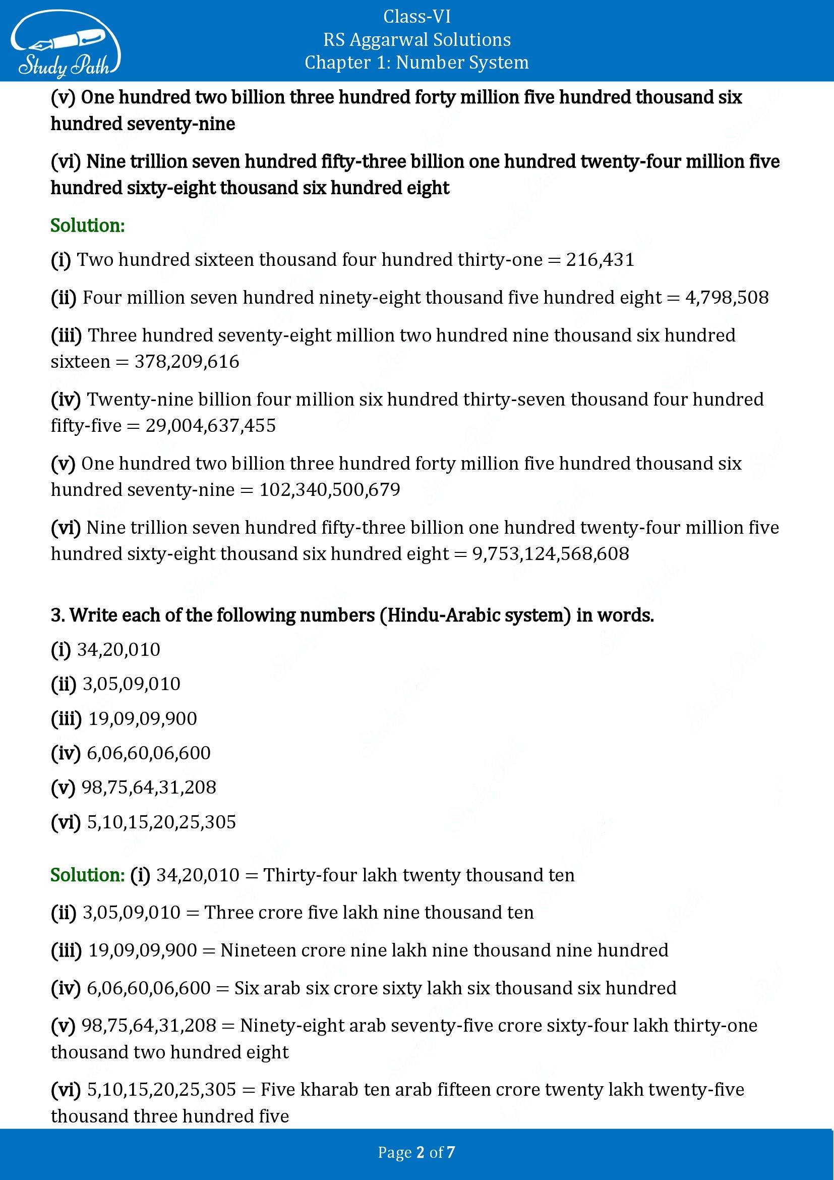 RS Aggarwal Solutions Class 6 Chapter 1 Number System Exercise 1A 00002