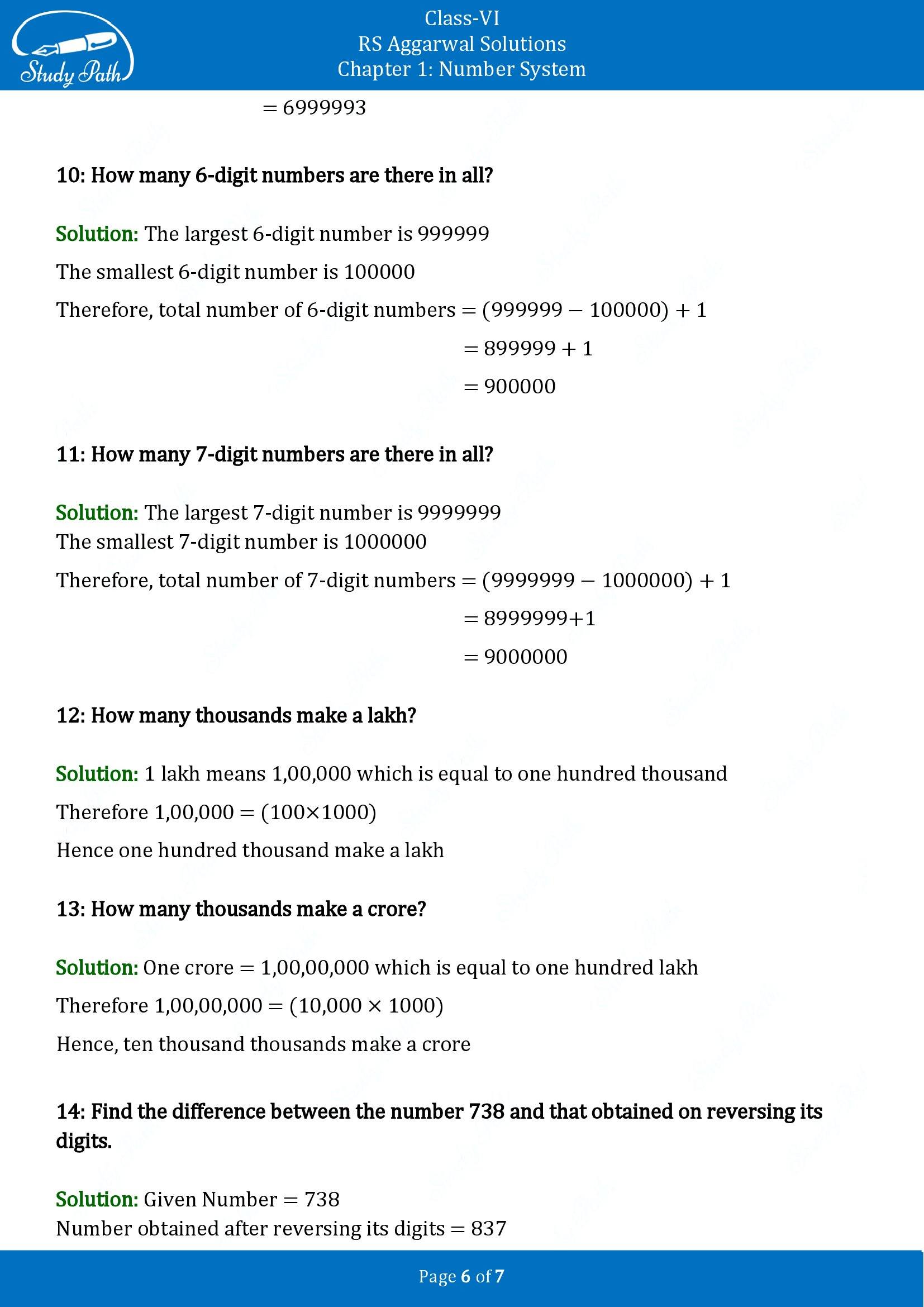 RS Aggarwal Solutions Class 6 Chapter 1 Number System Exercise 1A 00006