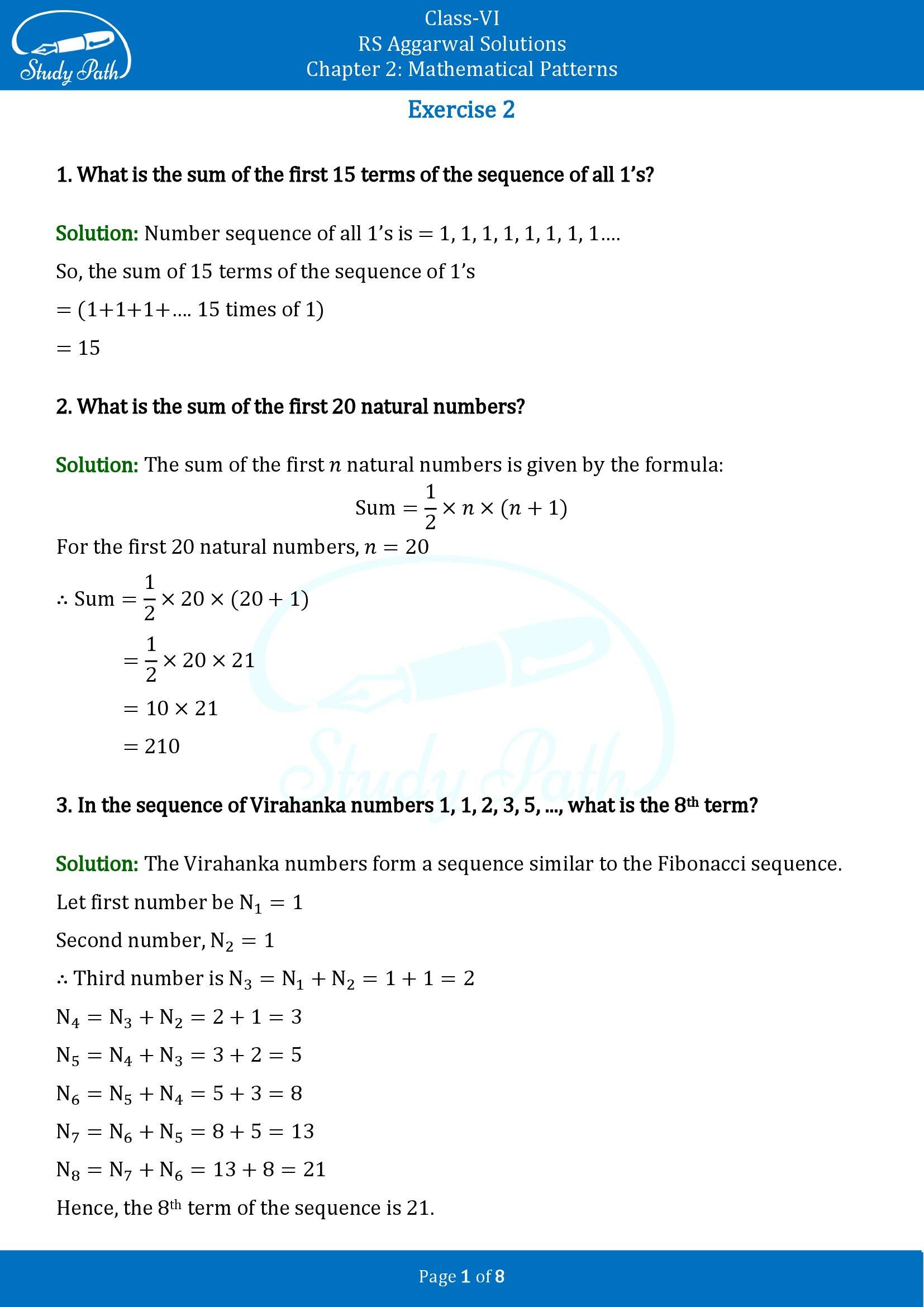 RS Aggarwal Solutions Class 6 Chapter 2 Mathematical Patterns Exercise 2 00001