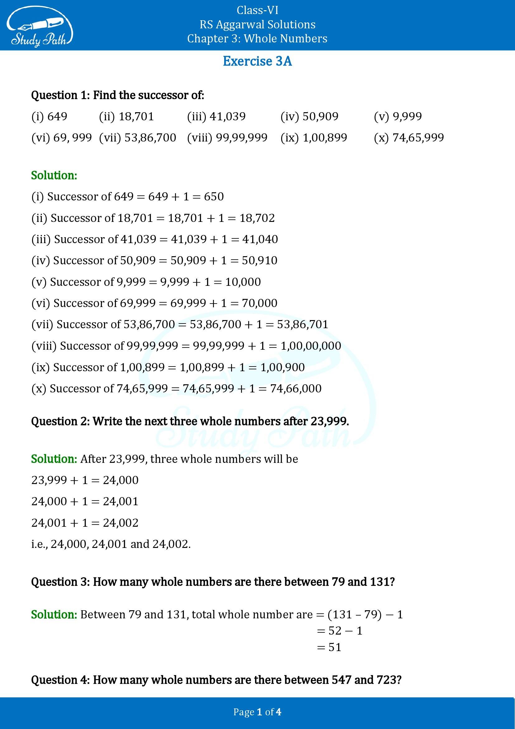 RS Aggarwal Solutions Class 6 Chapter 3 Whole Numbers Exercise 3A 00001