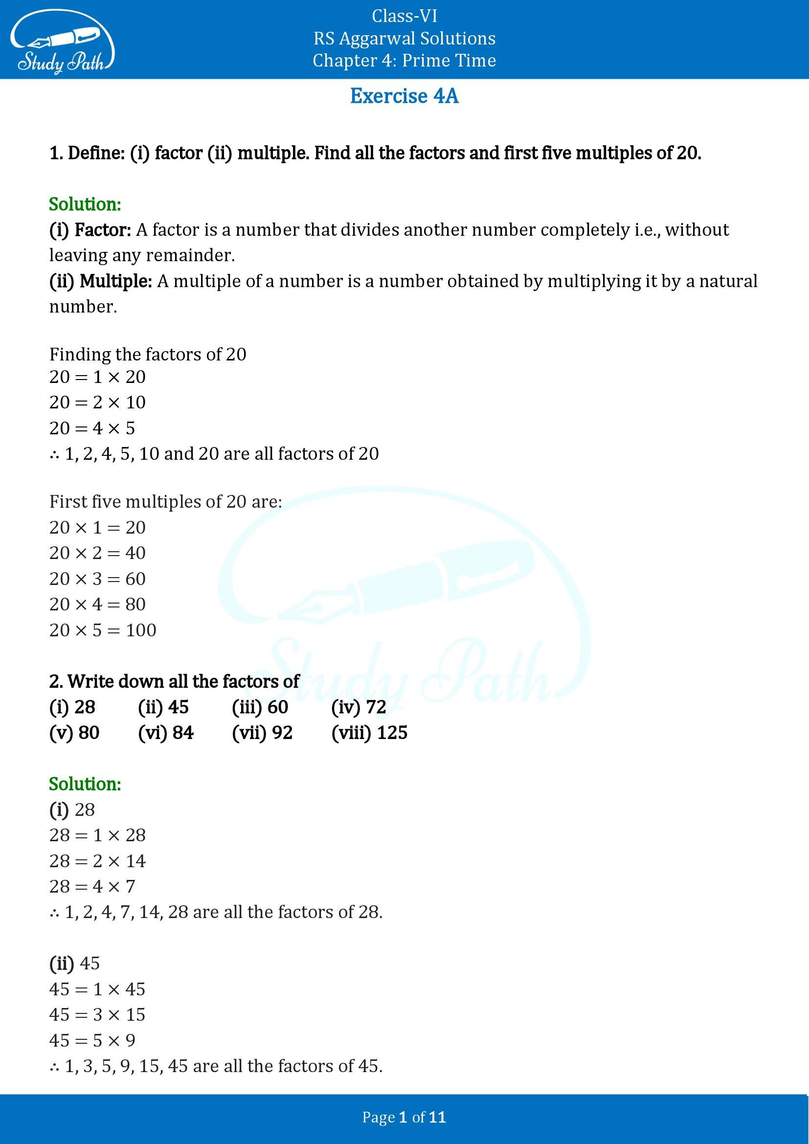 RS Aggarwal Solutions Class 6 Chapter 4 Prime Time Exercise 4A 00001