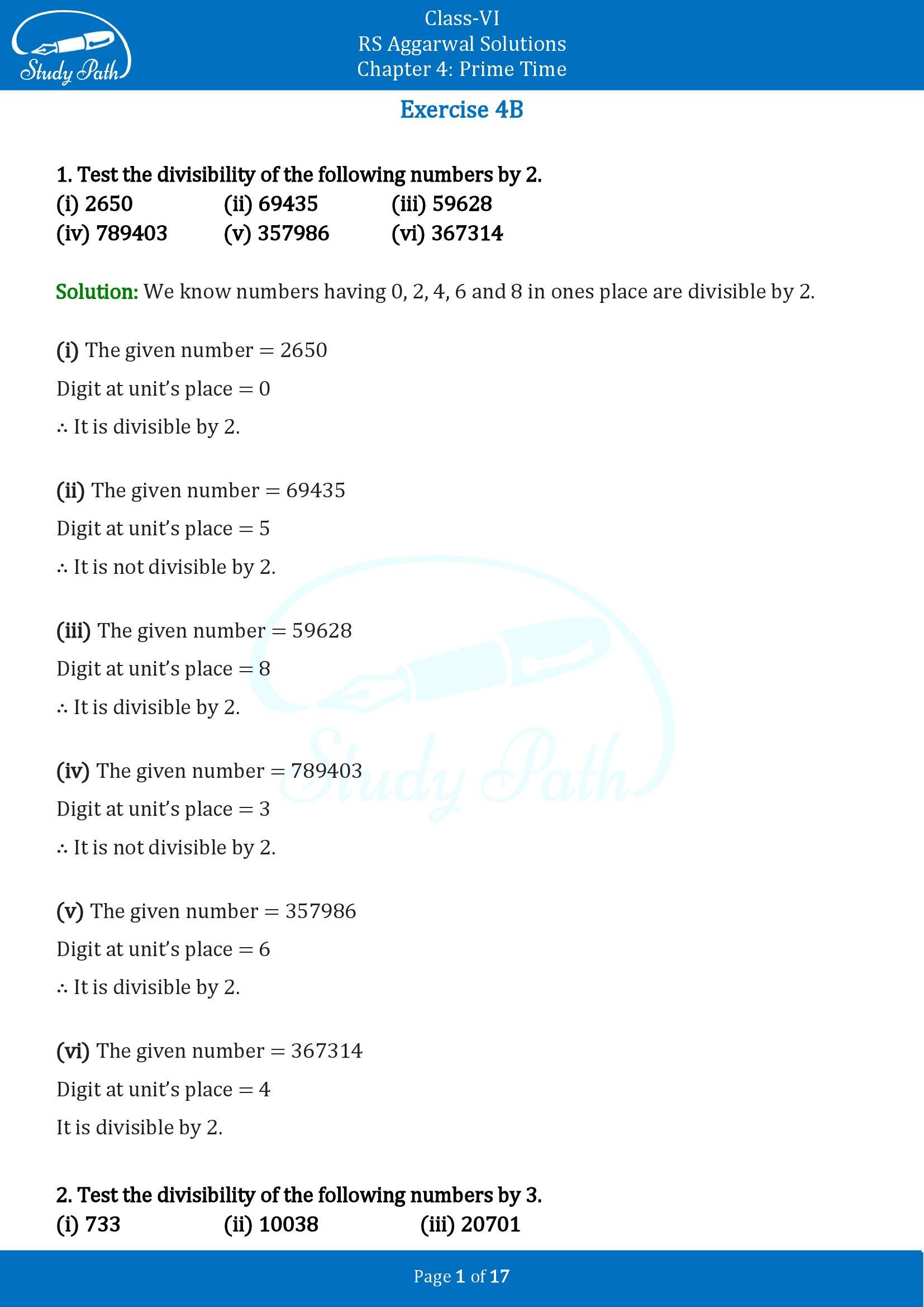 RS Aggarwal Solutions Class 6 Chapter 4 Prime Time Exercise 4B 00001