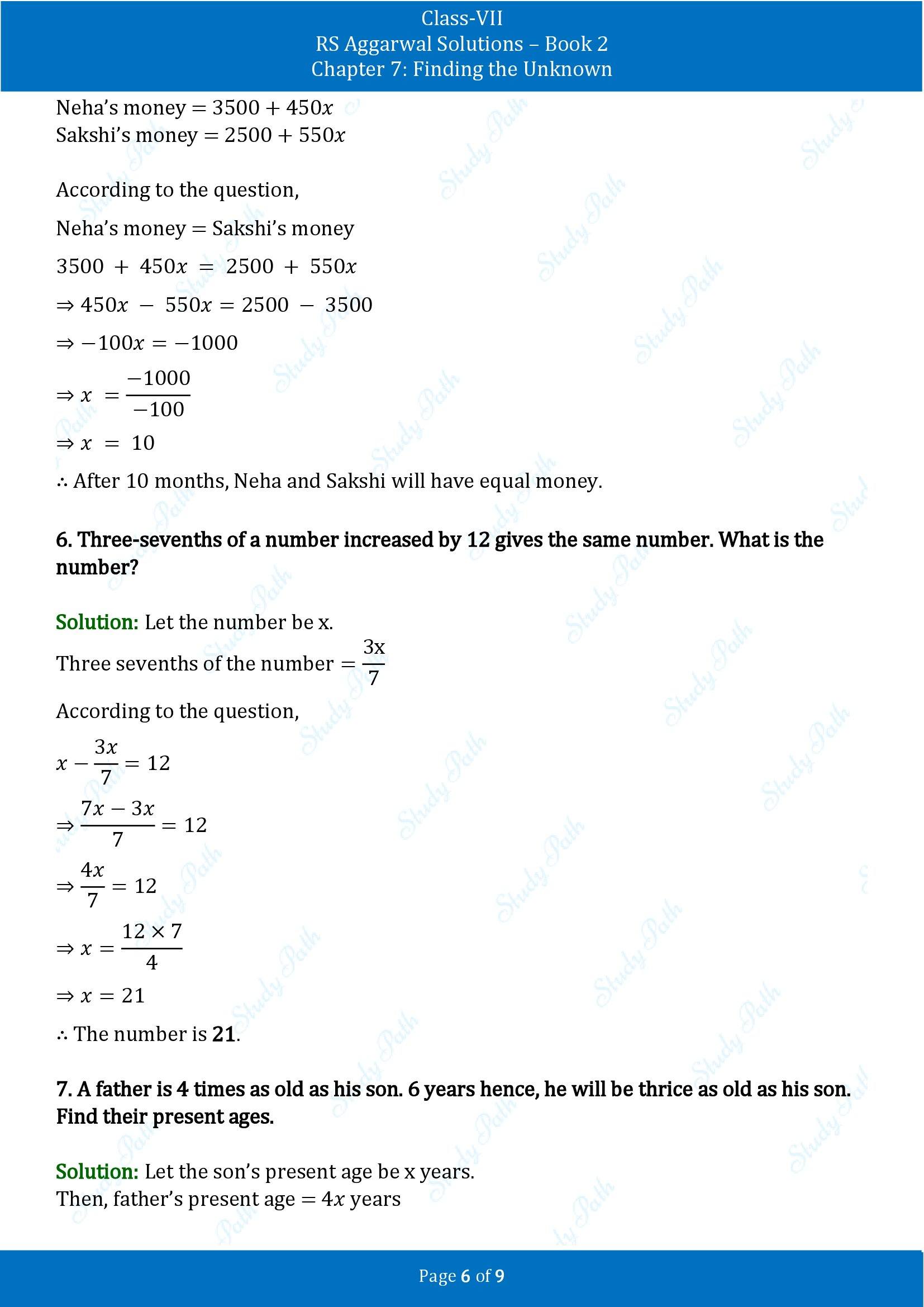 RS Aggarwal Solutions Class 7 Book 2 Chapter 7 Finding the Unknown Exercise 7A 00006