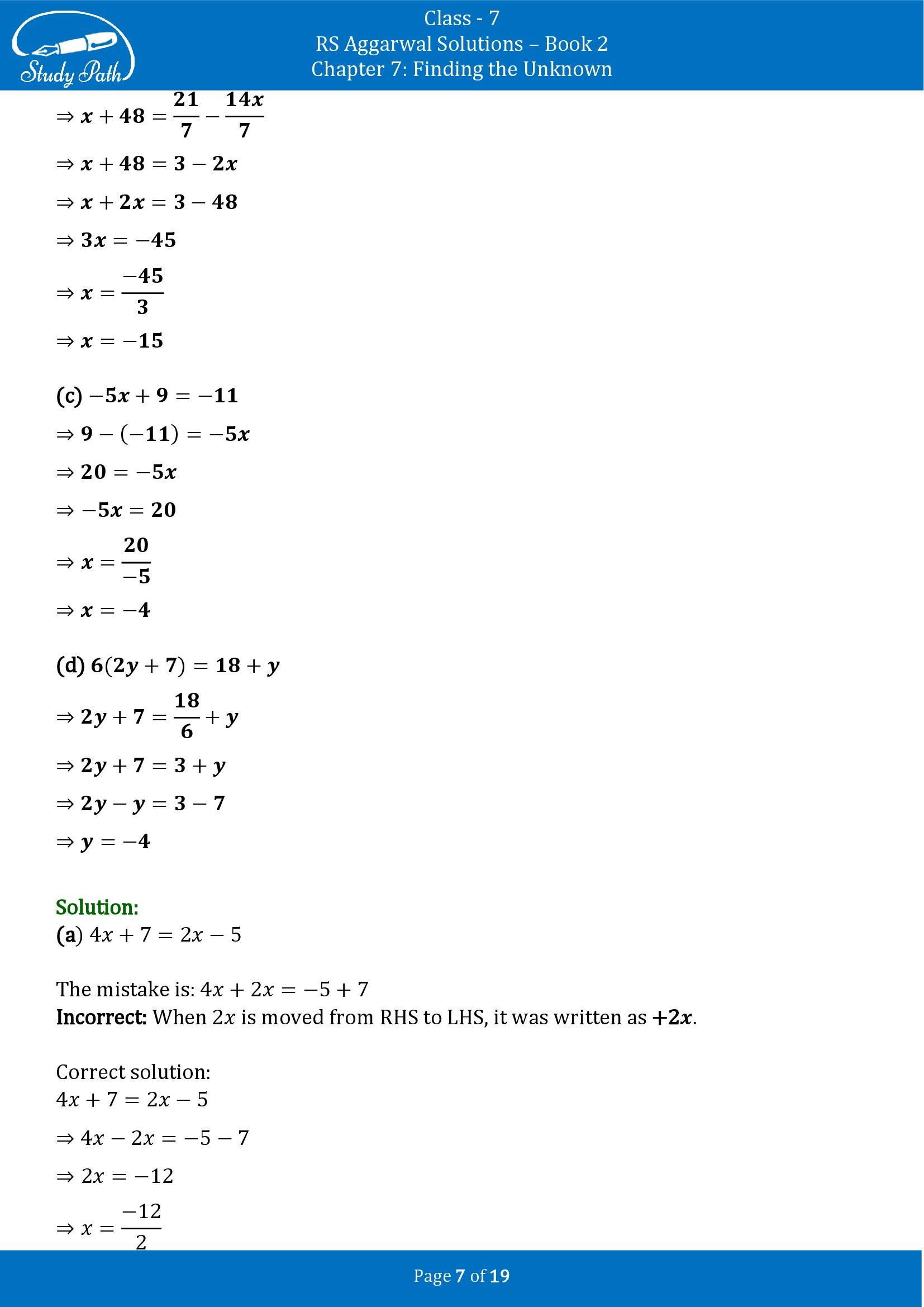 RS Aggarwal Solutions Class 7 Book 2 Chapter 7 Finding the Unknown Exercise 7B 00007
