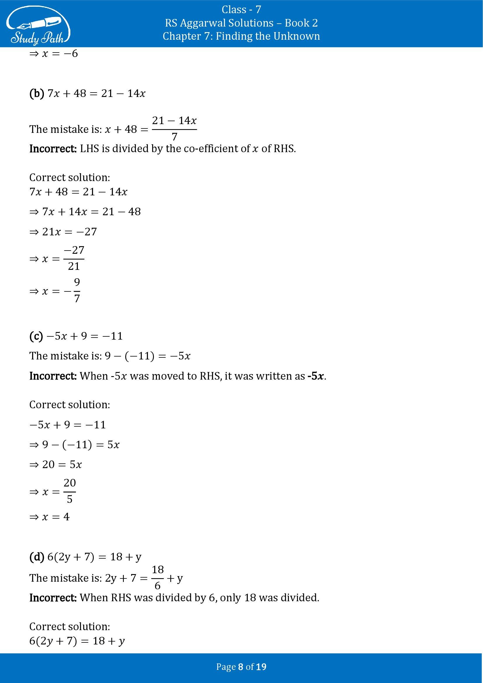 RS Aggarwal Solutions Class 7 Book 2 Chapter 7 Finding the Unknown Exercise 7B 00008