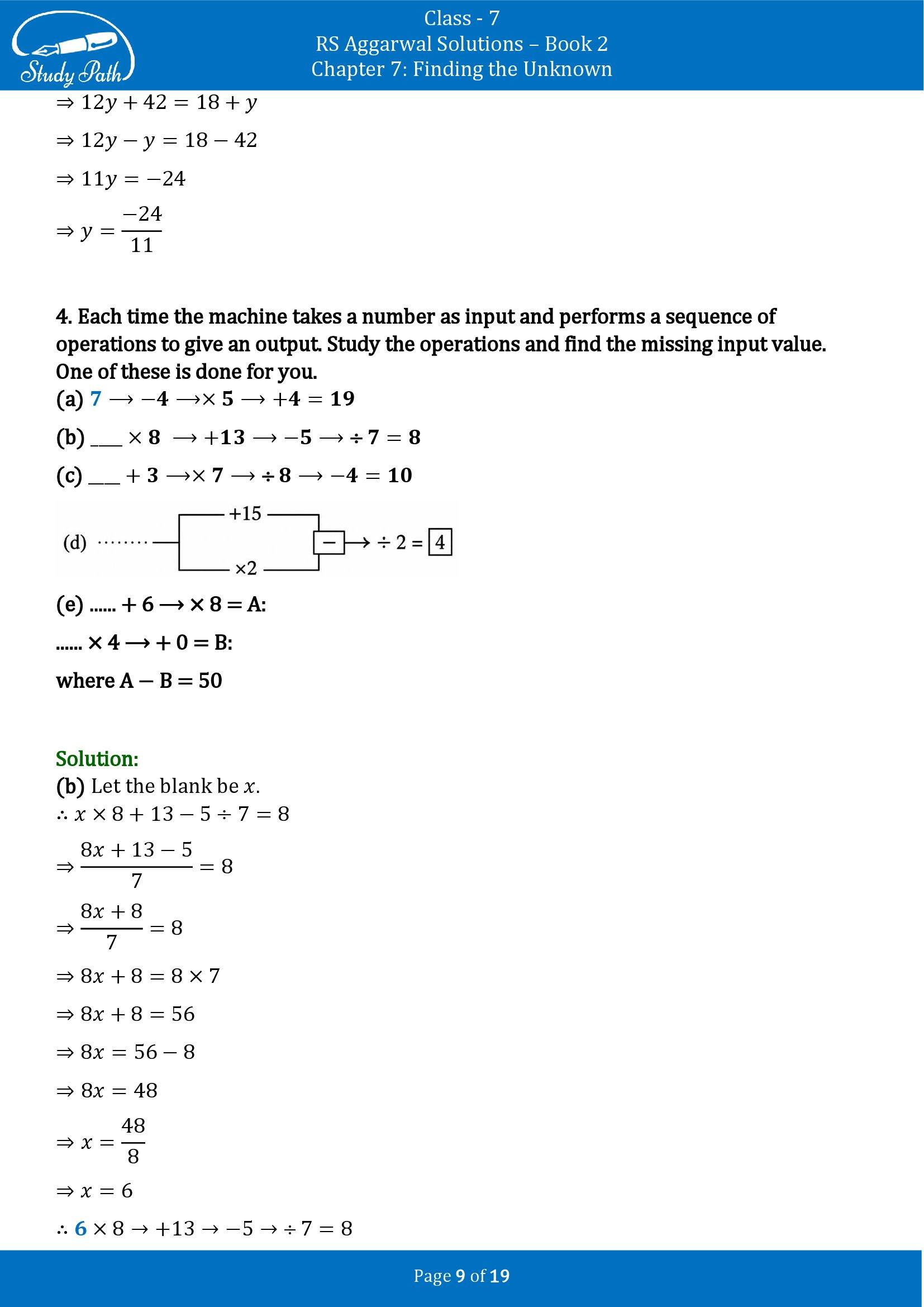 RS Aggarwal Solutions Class 7 Book 2 Chapter 7 Finding the Unknown Exercise 7B 00009