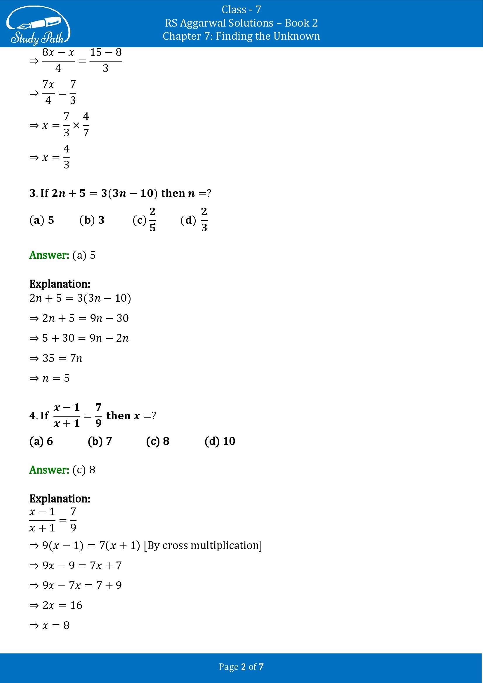 RS Aggarwal Solutions Class 7 Book 2 Chapter 7 Finding the Unknown Exercise 7C 00002