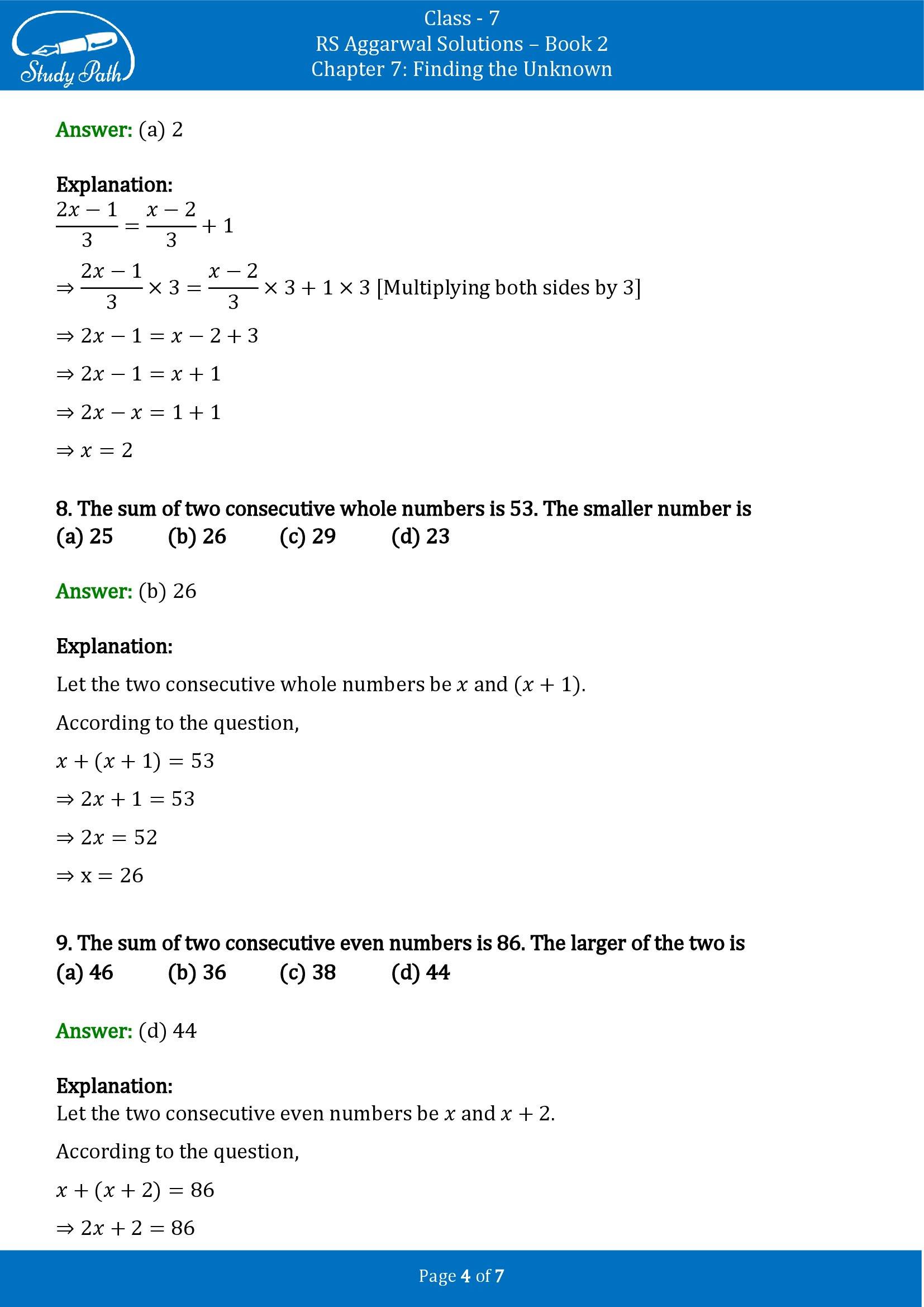 RS Aggarwal Solutions Class 7 Book 2 Chapter 7 Finding the Unknown Exercise 7C 00004