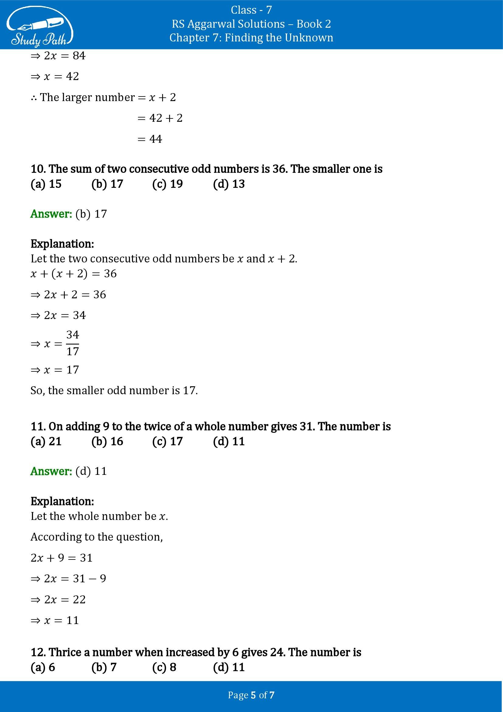 RS Aggarwal Solutions Class 7 Book 2 Chapter 7 Finding the Unknown Exercise 7C 00005