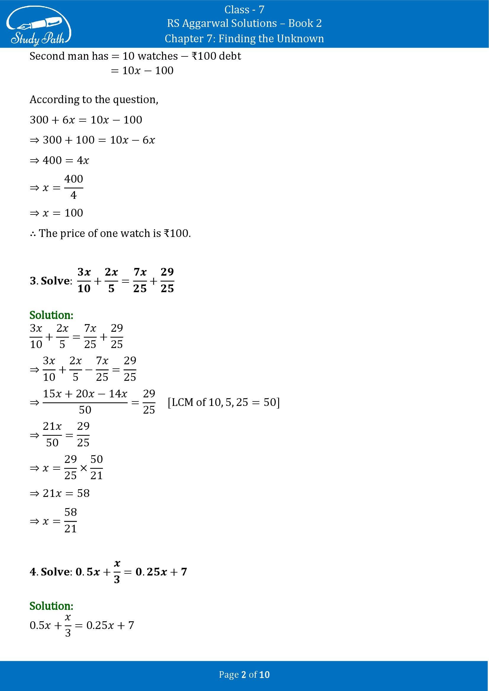 RS Aggarwal Solutions Class 7 Book 2 Chapter 7 Finding the Unknown Test Paper 7 00002