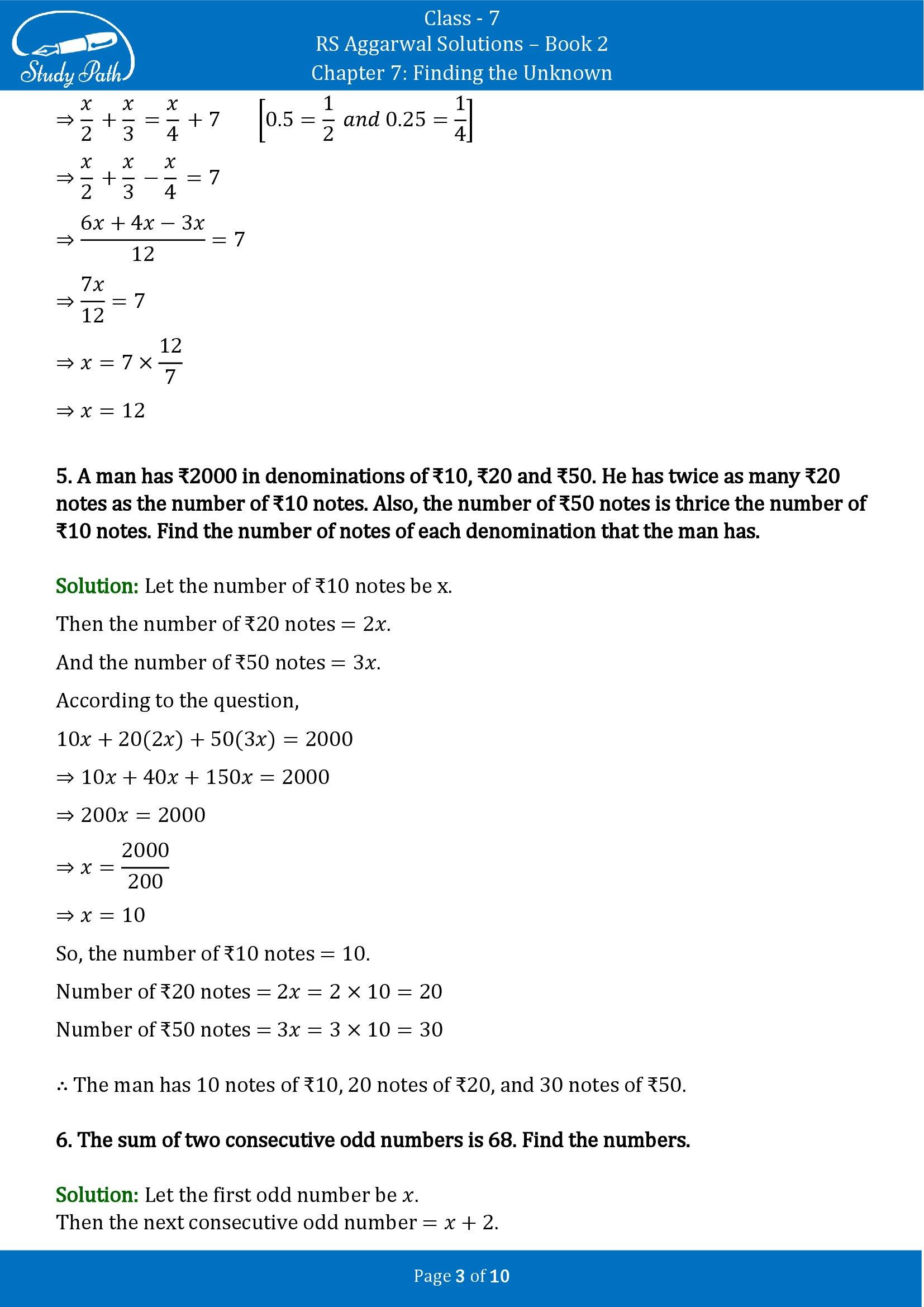 RS Aggarwal Solutions Class 7 Book 2 Chapter 7 Finding the Unknown Test Paper 7 00003