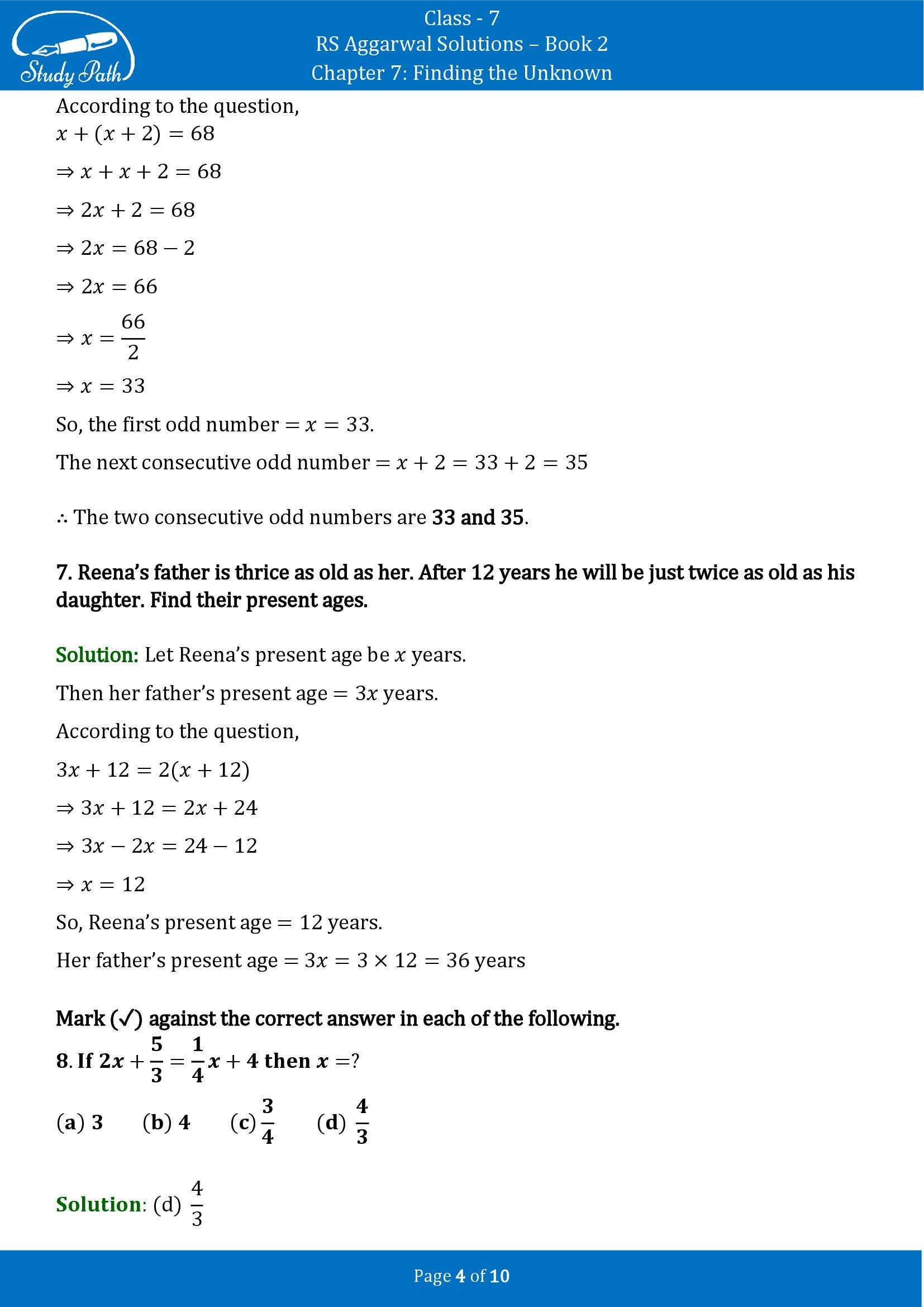 RS Aggarwal Solutions Class 7 Book 2 Chapter 7 Finding the Unknown Test Paper 7 00004