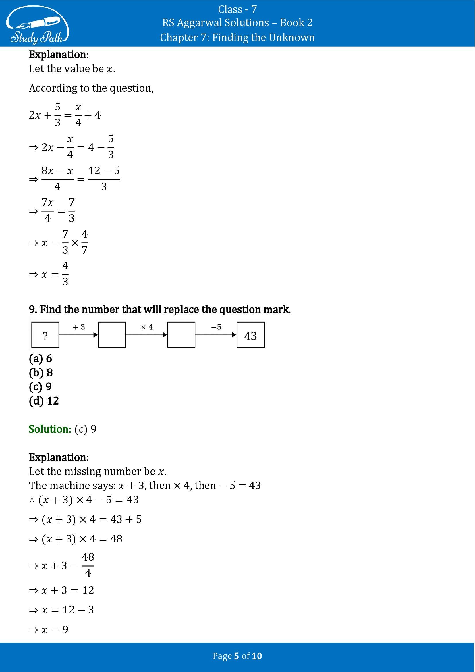 RS Aggarwal Solutions Class 7 Book 2 Chapter 7 Finding the Unknown Test Paper 7 00005
