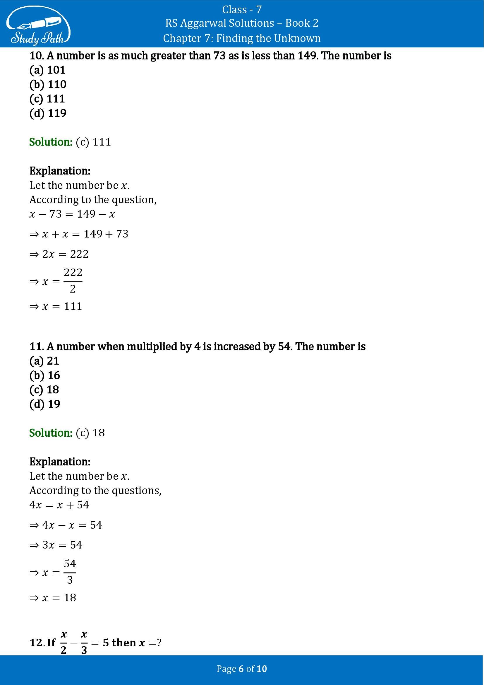 RS Aggarwal Solutions Class 7 Book 2 Chapter 7 Finding the Unknown Test Paper 7 00006