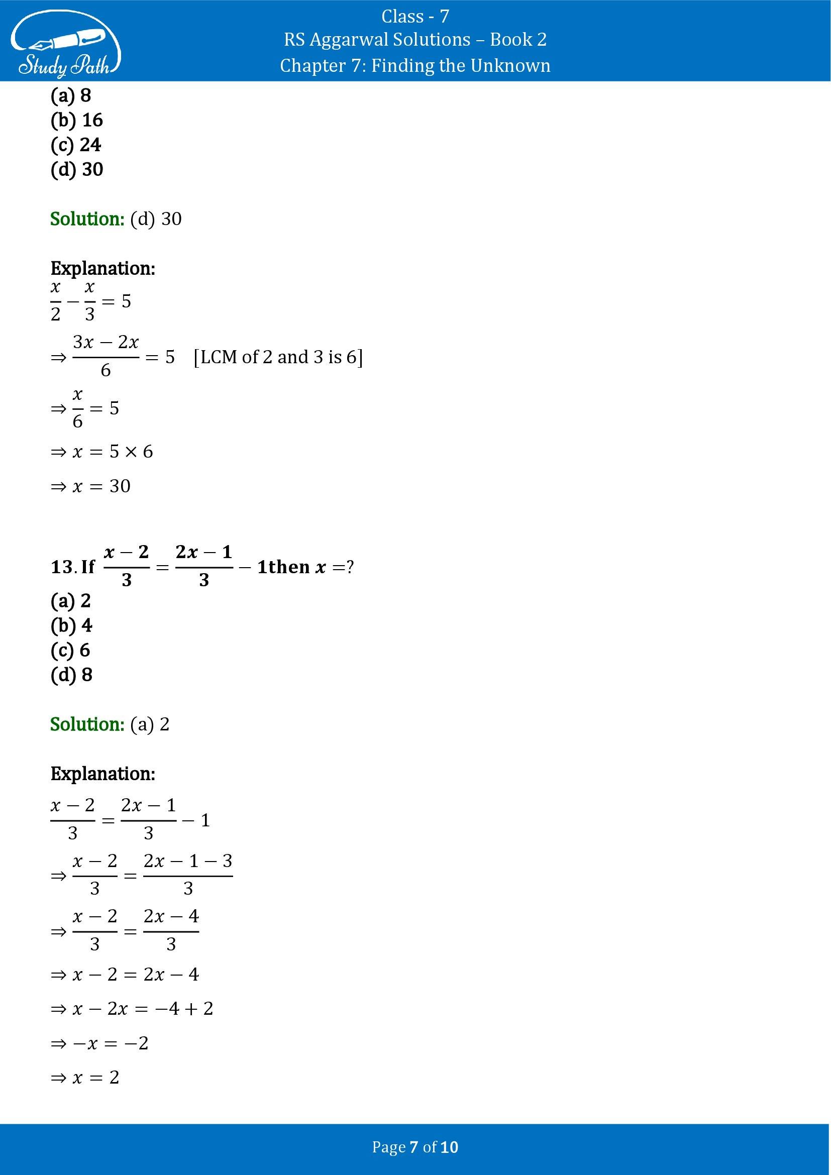RS Aggarwal Solutions Class 7 Book 2 Chapter 7 Finding the Unknown Test Paper 7 00007