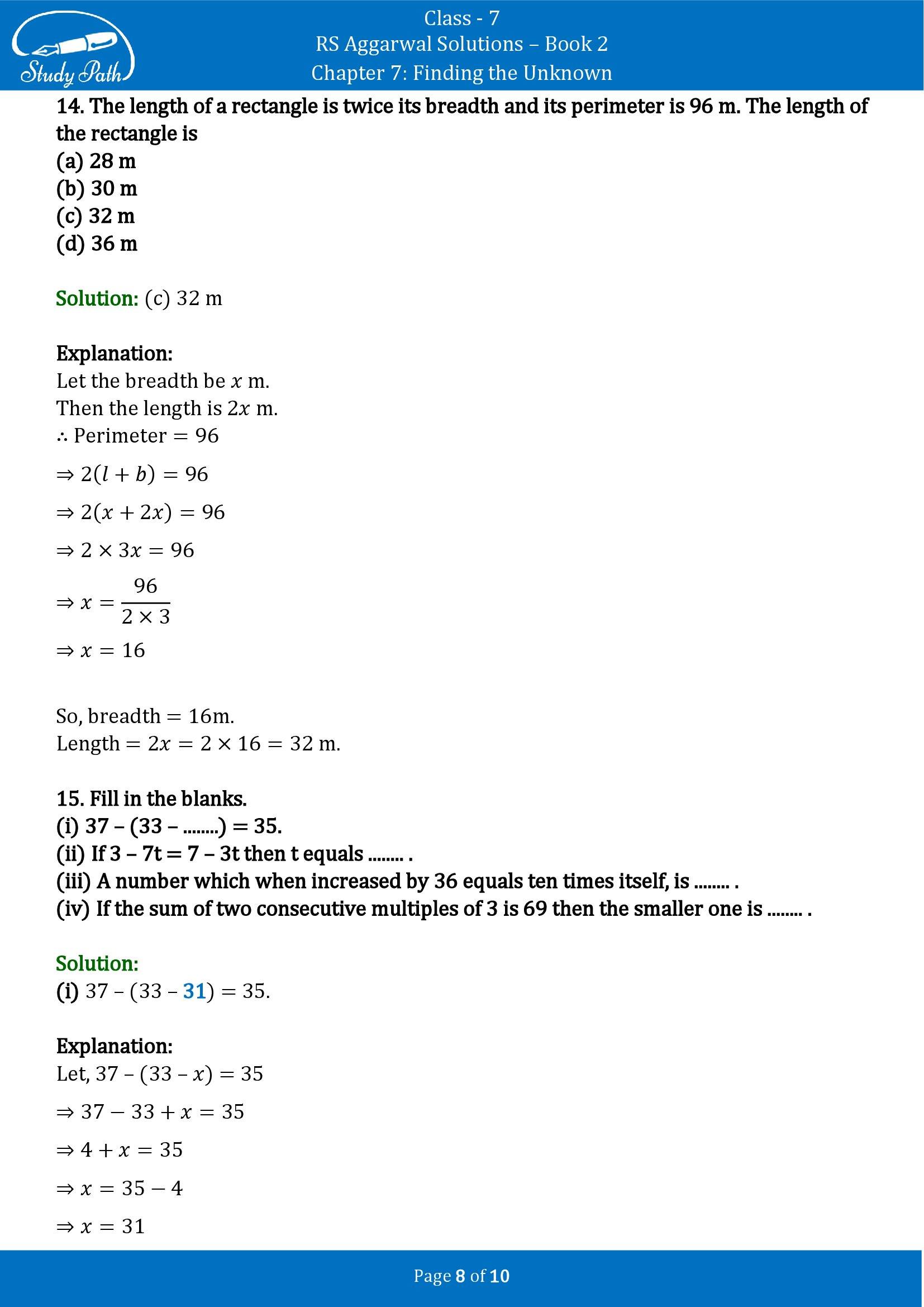 RS Aggarwal Solutions Class 7 Book 2 Chapter 7 Finding the Unknown Test Paper 7 00008