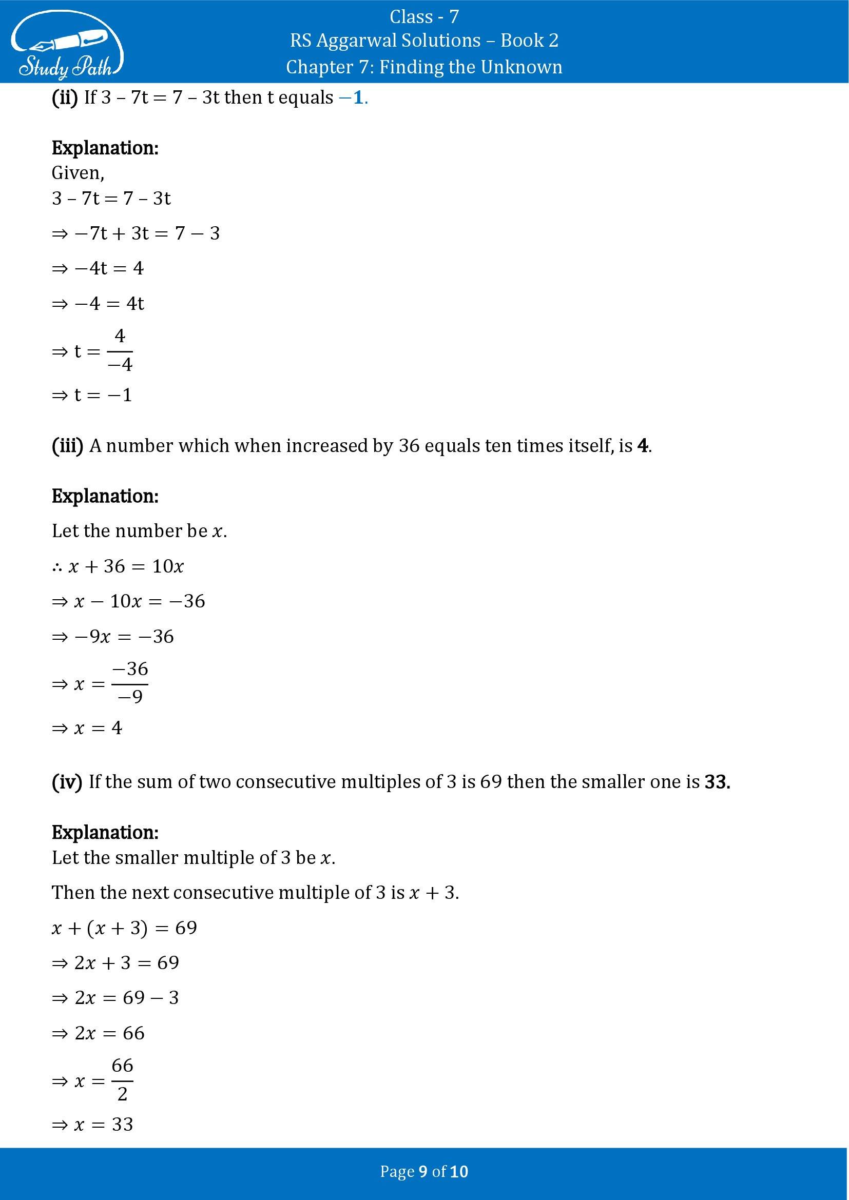 RS Aggarwal Solutions Class 7 Book 2 Chapter 7 Finding the Unknown Test Paper 7 00009