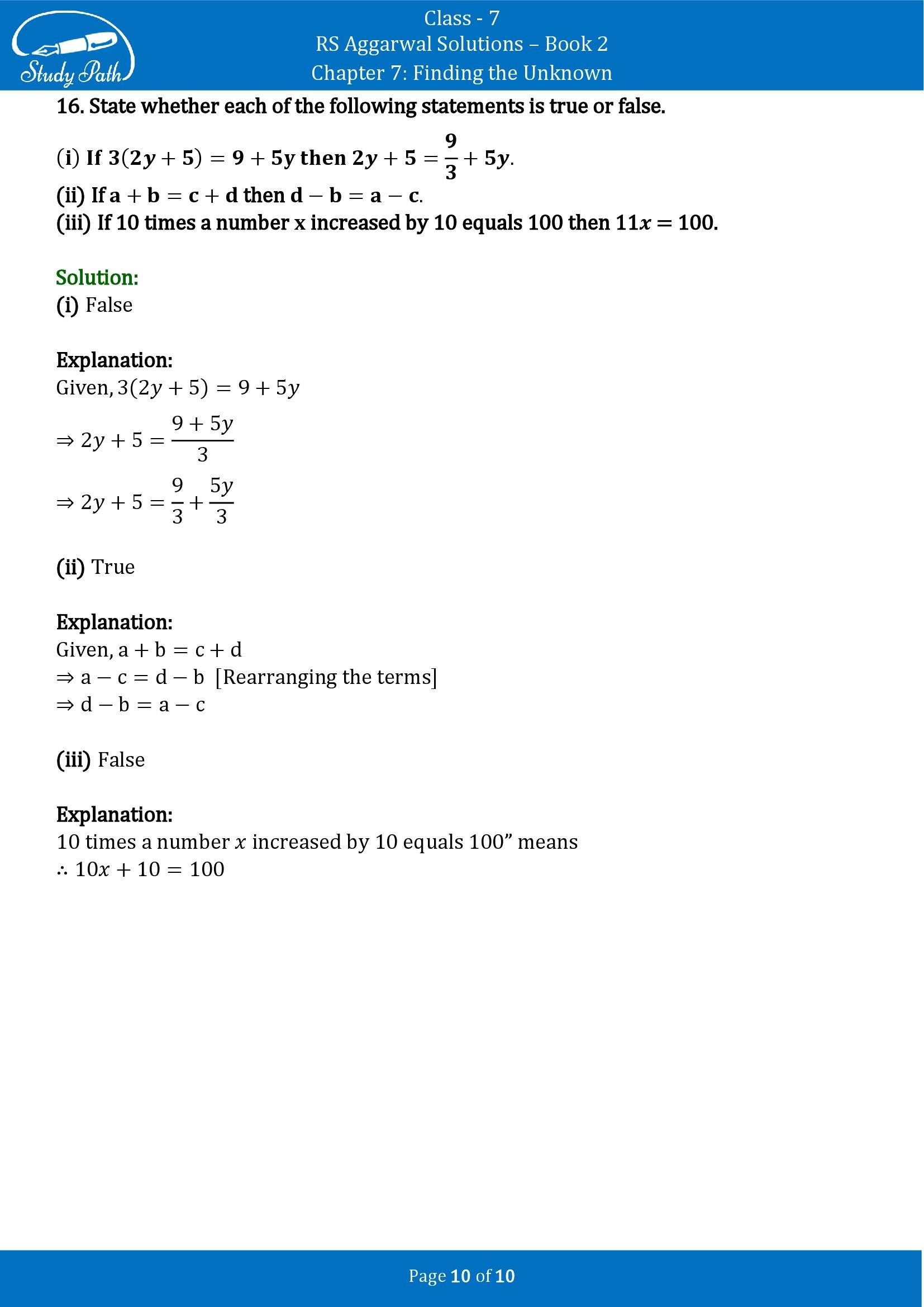RS Aggarwal Solutions Class 7 Book 2 Chapter 7 Finding the Unknown Test Paper 7 00010