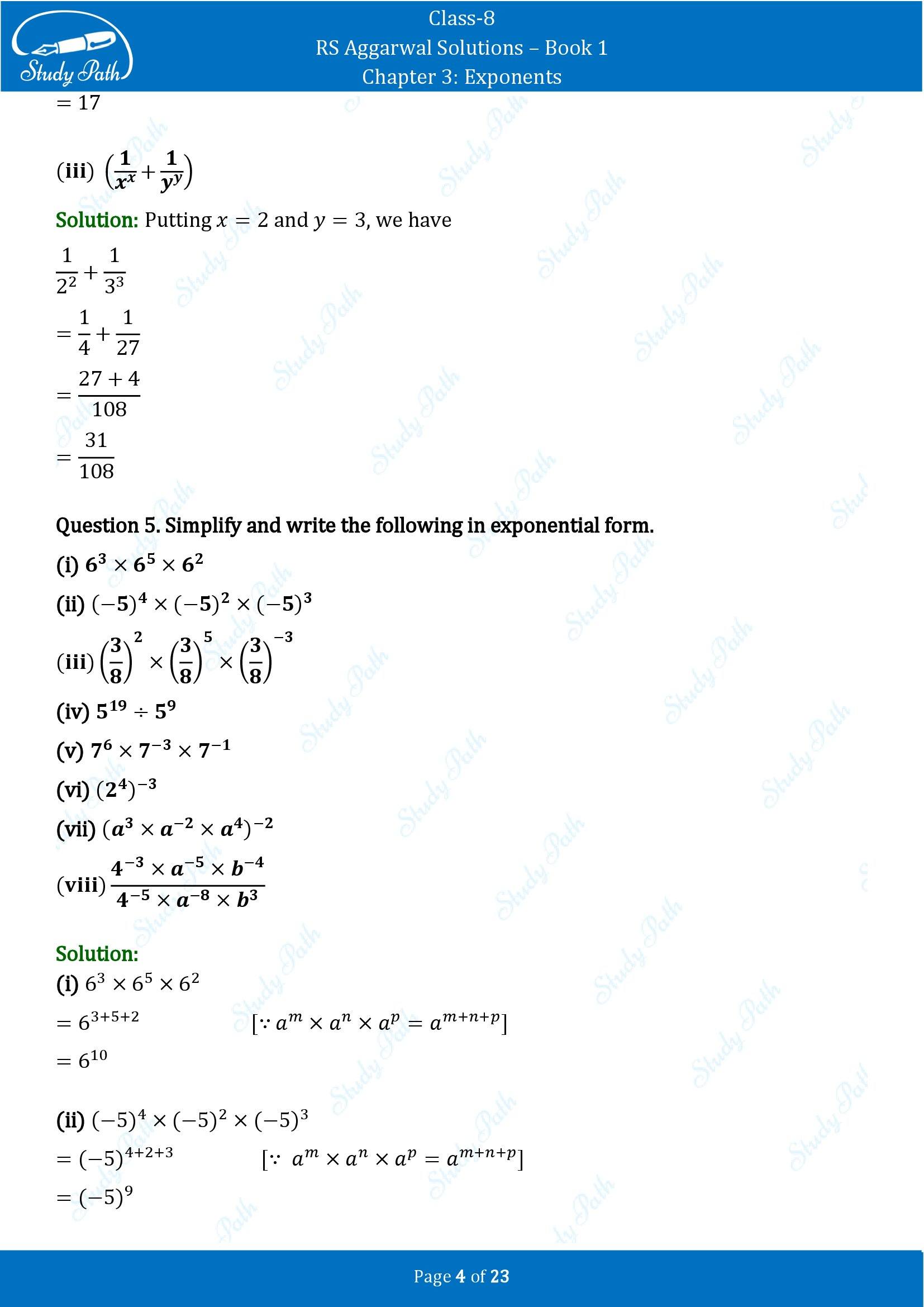 RS Aggarwal Solutions Class 8 Book 1 Chapter 3 Exponents Exercise 3A 00004