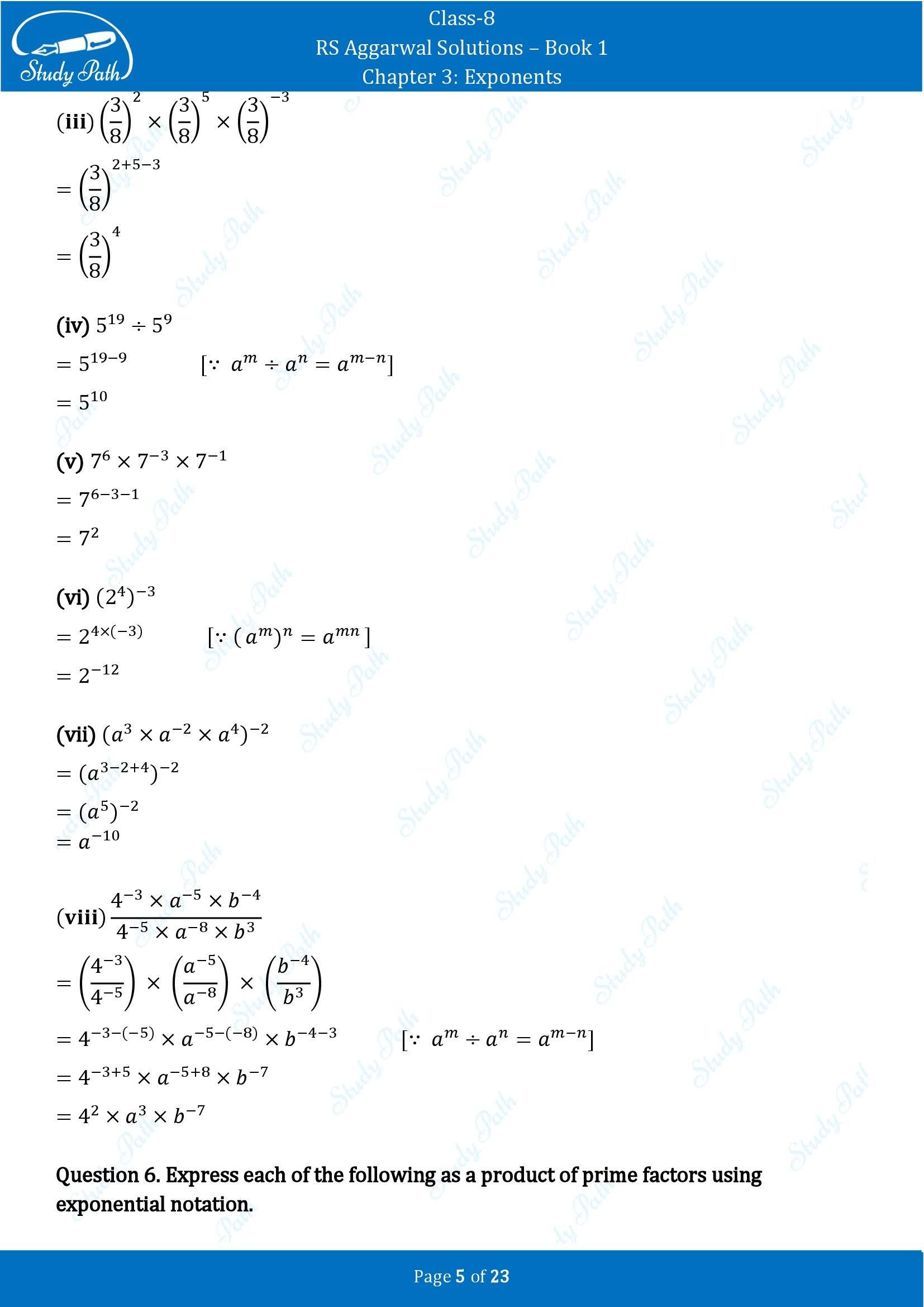 RS Aggarwal Solutions Class 8 Book 1 Chapter 3 Exponents Exercise 3A 00005