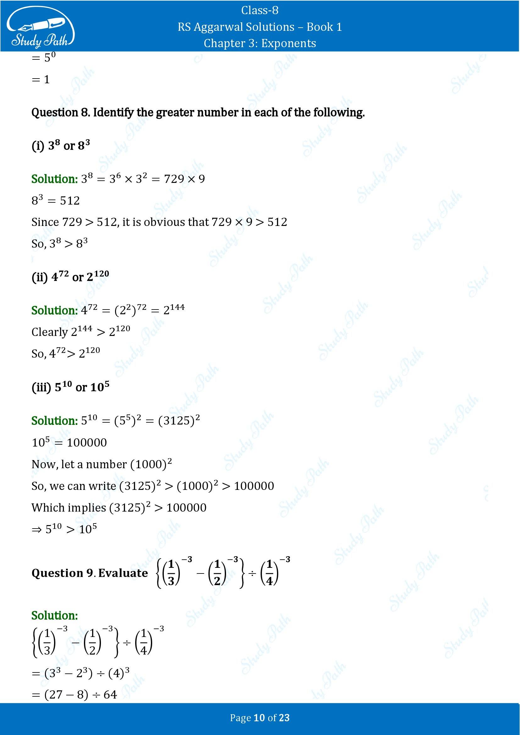 RS Aggarwal Solutions Class 8 Book 1 Chapter 3 Exponents Exercise 3A 00010