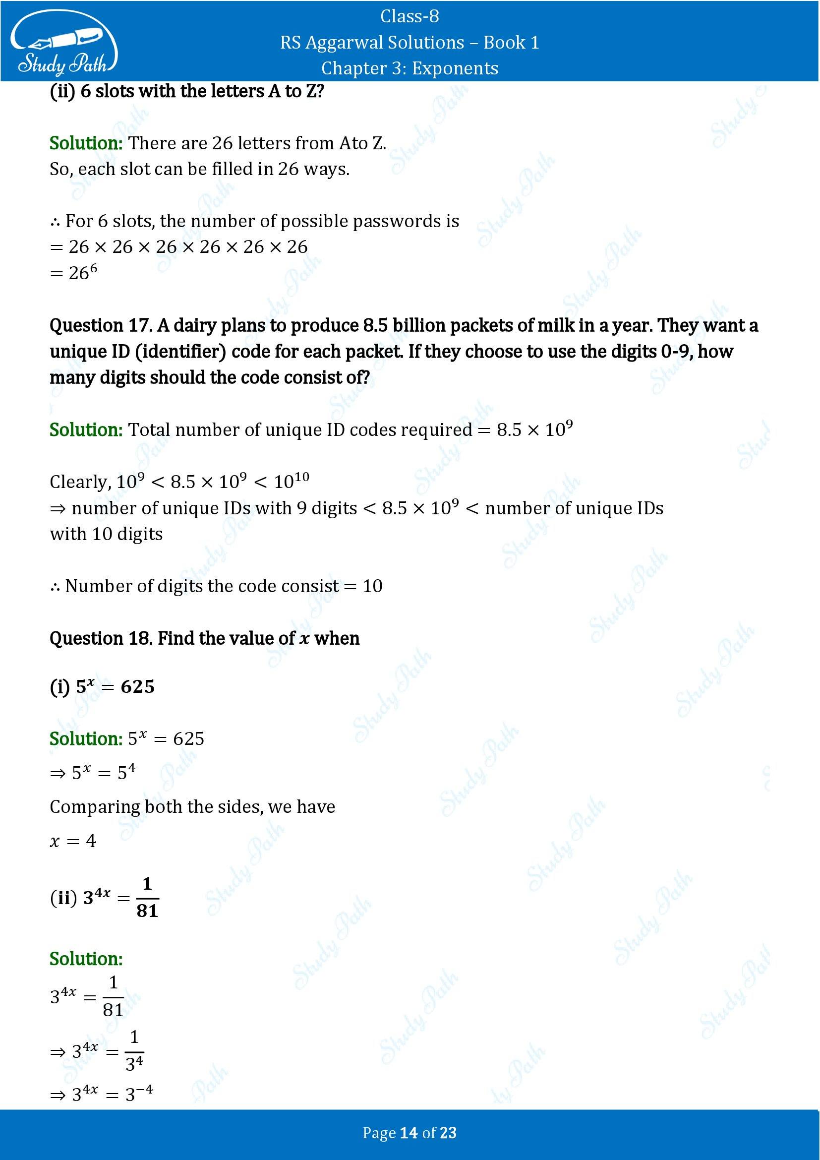 RS Aggarwal Solutions Class 8 Book 1 Chapter 3 Exponents Exercise 3A 00014