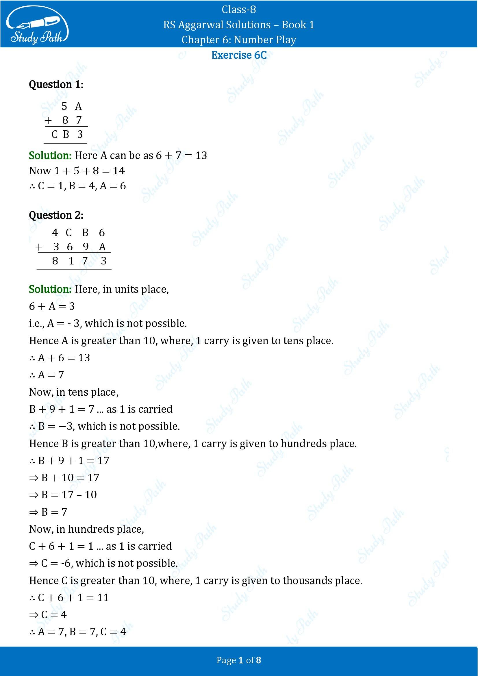 RS Aggarwal Solutions Class 8 Book 1 Chapter 6 Number Play Exercise 6C 00001
