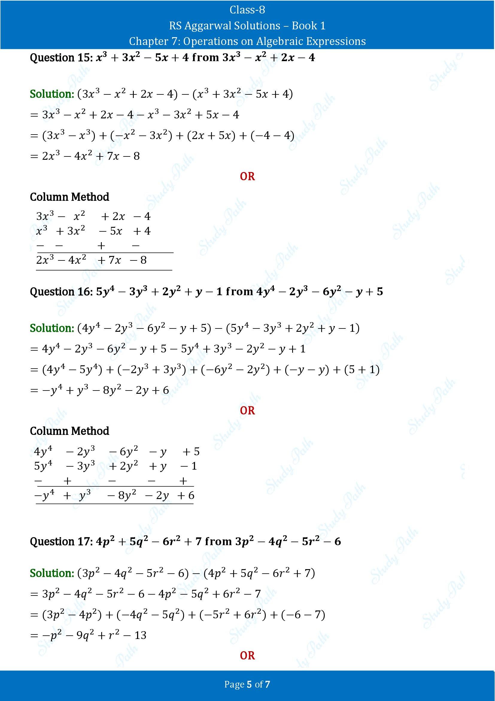 RS Aggarwal Solutions Class 8 Book 1 Chapter 7 Operations on Algebraic Expressions Exercise 7A 00005