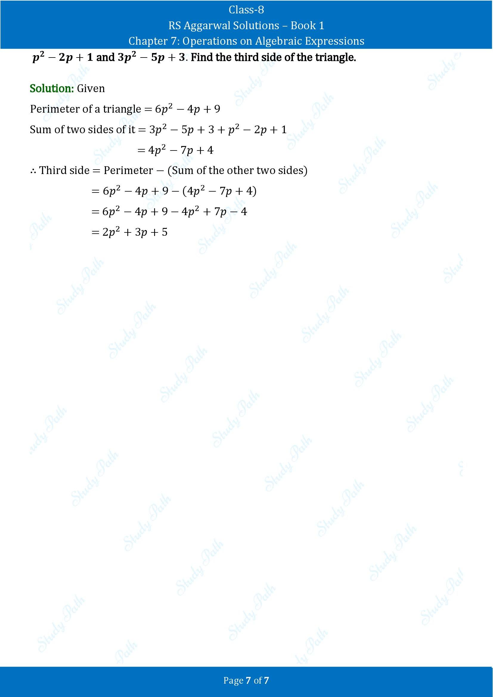 RS Aggarwal Solutions Class 8 Book 1 Chapter 7 Operations on Algebraic Expressions Exercise 7A 00007