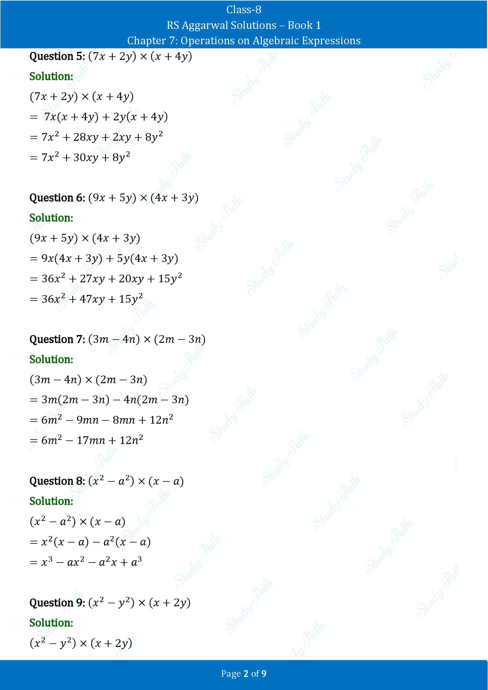 RS Aggarwal Solutions Class 8 Book 1 Chapter 7 Operations on Algebraic Expressions Exercise 7B 00002