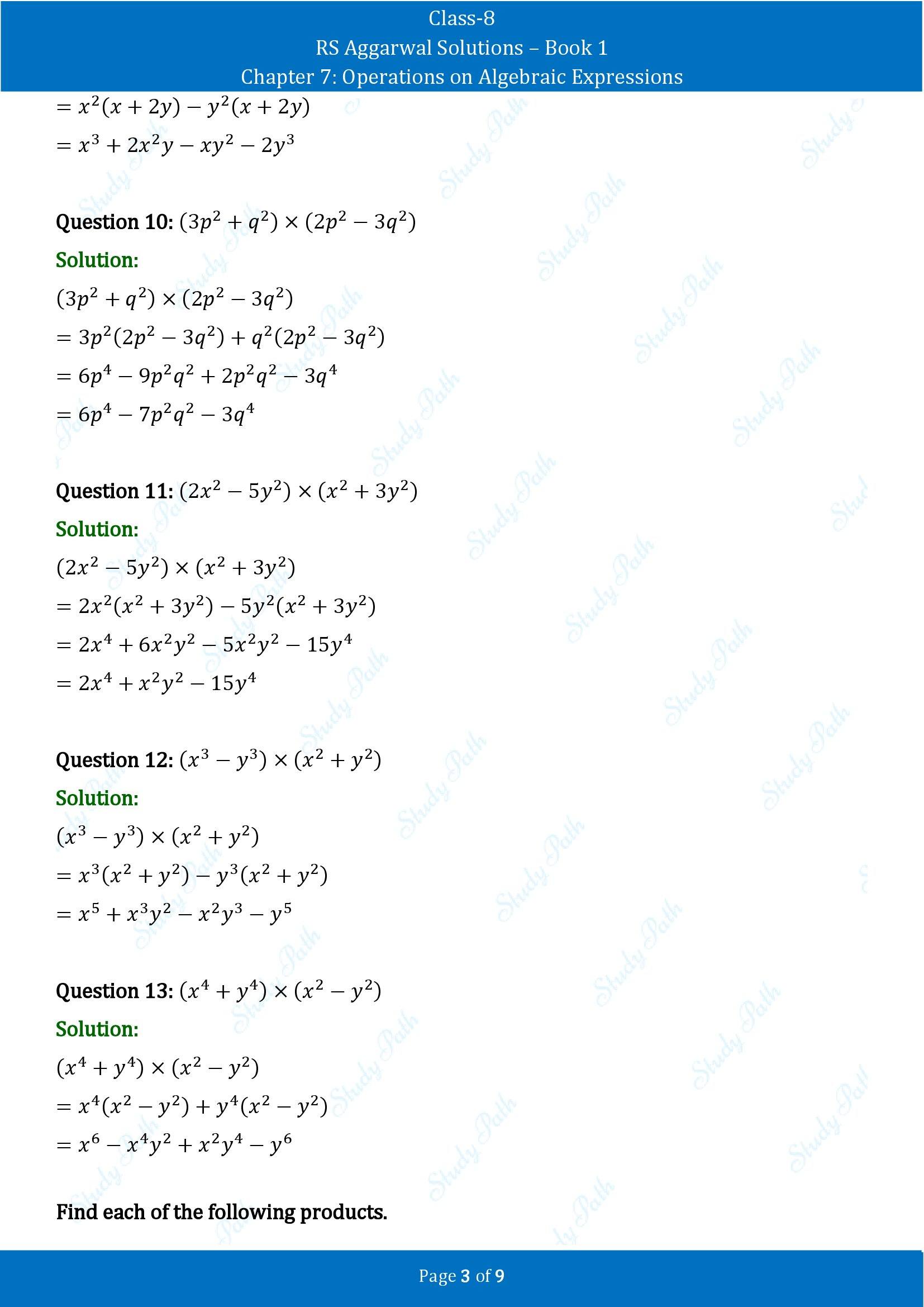 RS Aggarwal Solutions Class 8 Book 1 Chapter 7 Operations on Algebraic Expressions Exercise 7B 00003