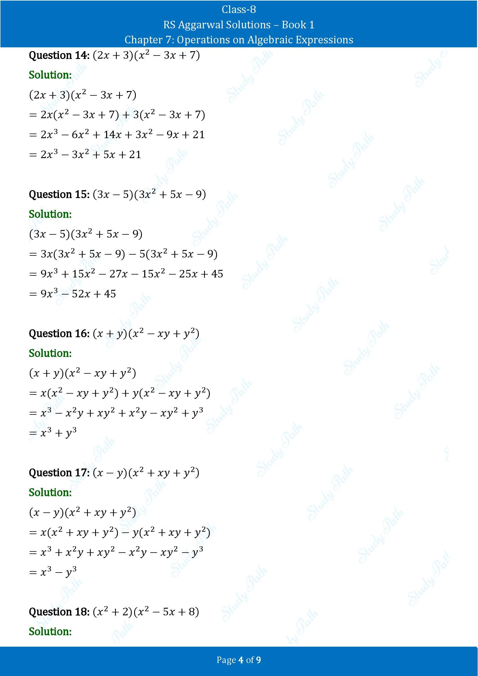 RS Aggarwal Solutions Class 8 Book 1 Chapter 7 Operations on Algebraic Expressions Exercise 7B 00004