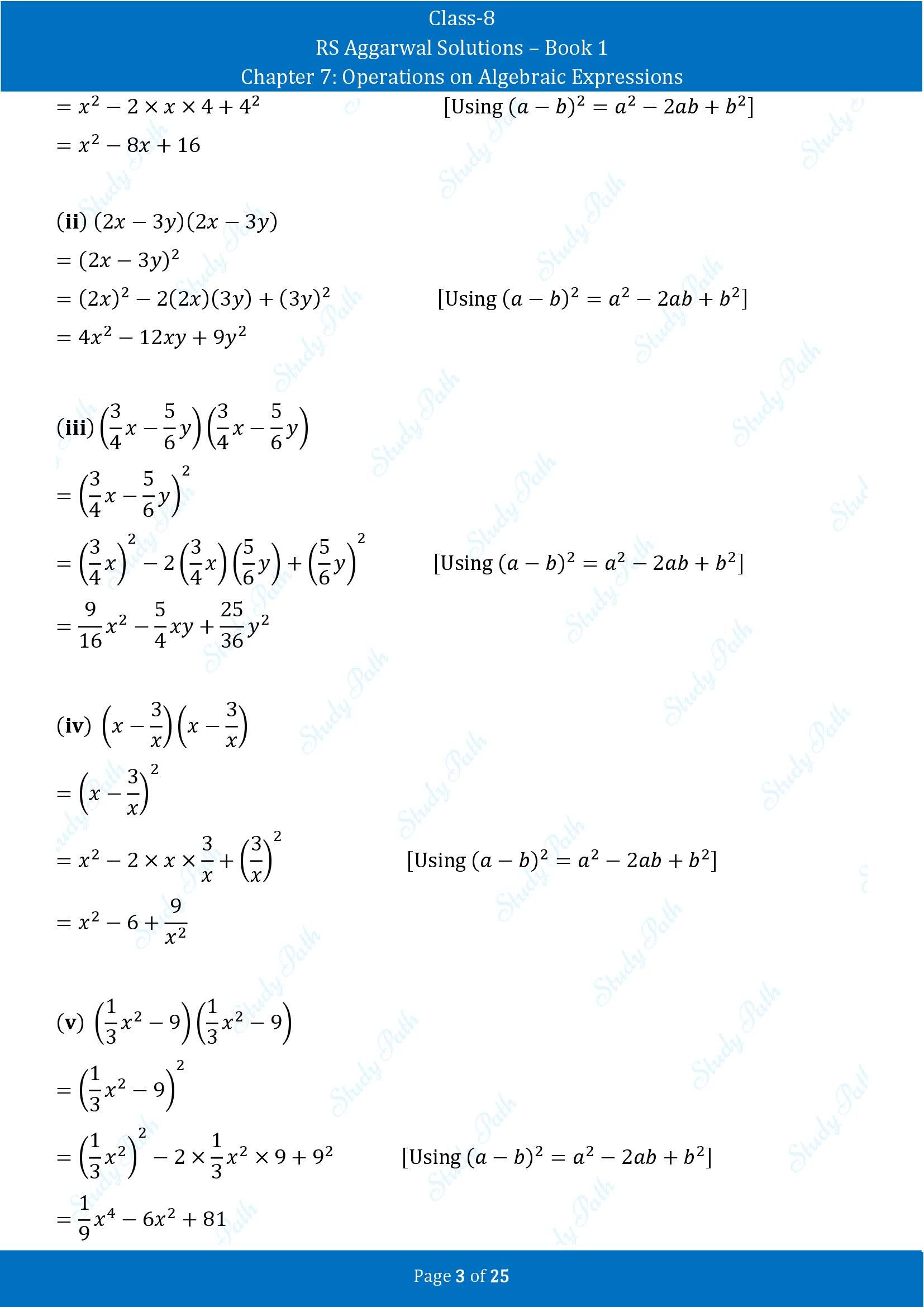 RS Aggarwal Solutions Class 8 Book 1 Chapter 7 Operations on Algebraic Expressions Exercise 7C 00003
