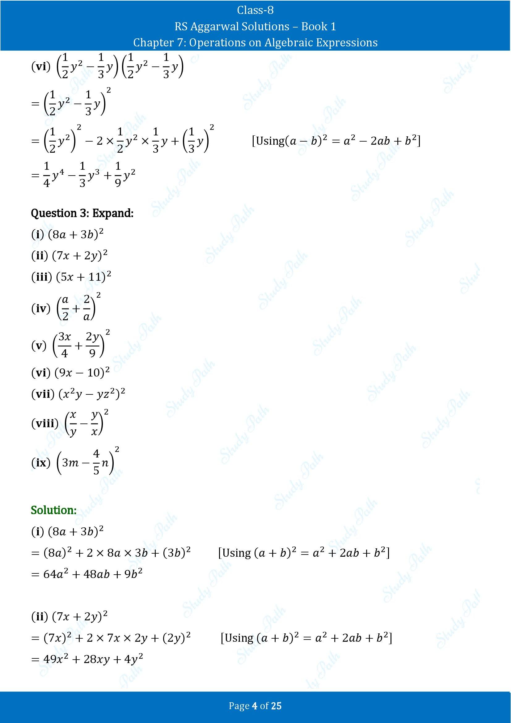 RS Aggarwal Solutions Class 8 Book 1 Chapter 7 Operations on Algebraic Expressions Exercise 7C 00004