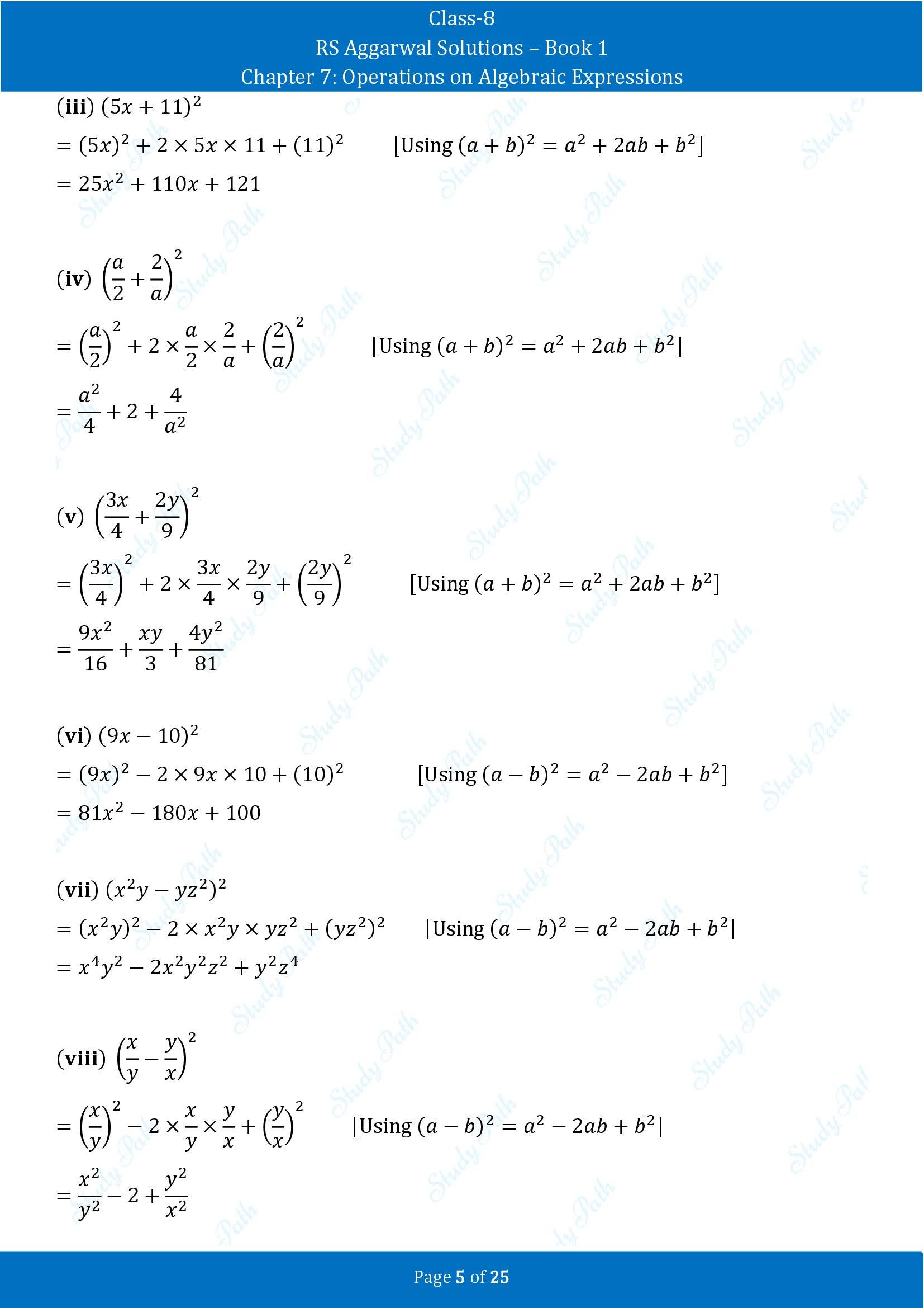 RS Aggarwal Solutions Class 8 Book 1 Chapter 7 Operations on Algebraic Expressions Exercise 7C 00005