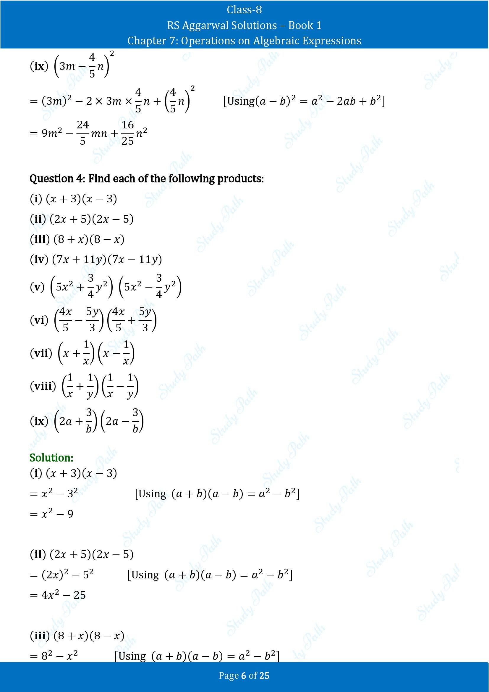 RS Aggarwal Solutions Class 8 Book 1 Chapter 7 Operations on Algebraic Expressions Exercise 7C 00006