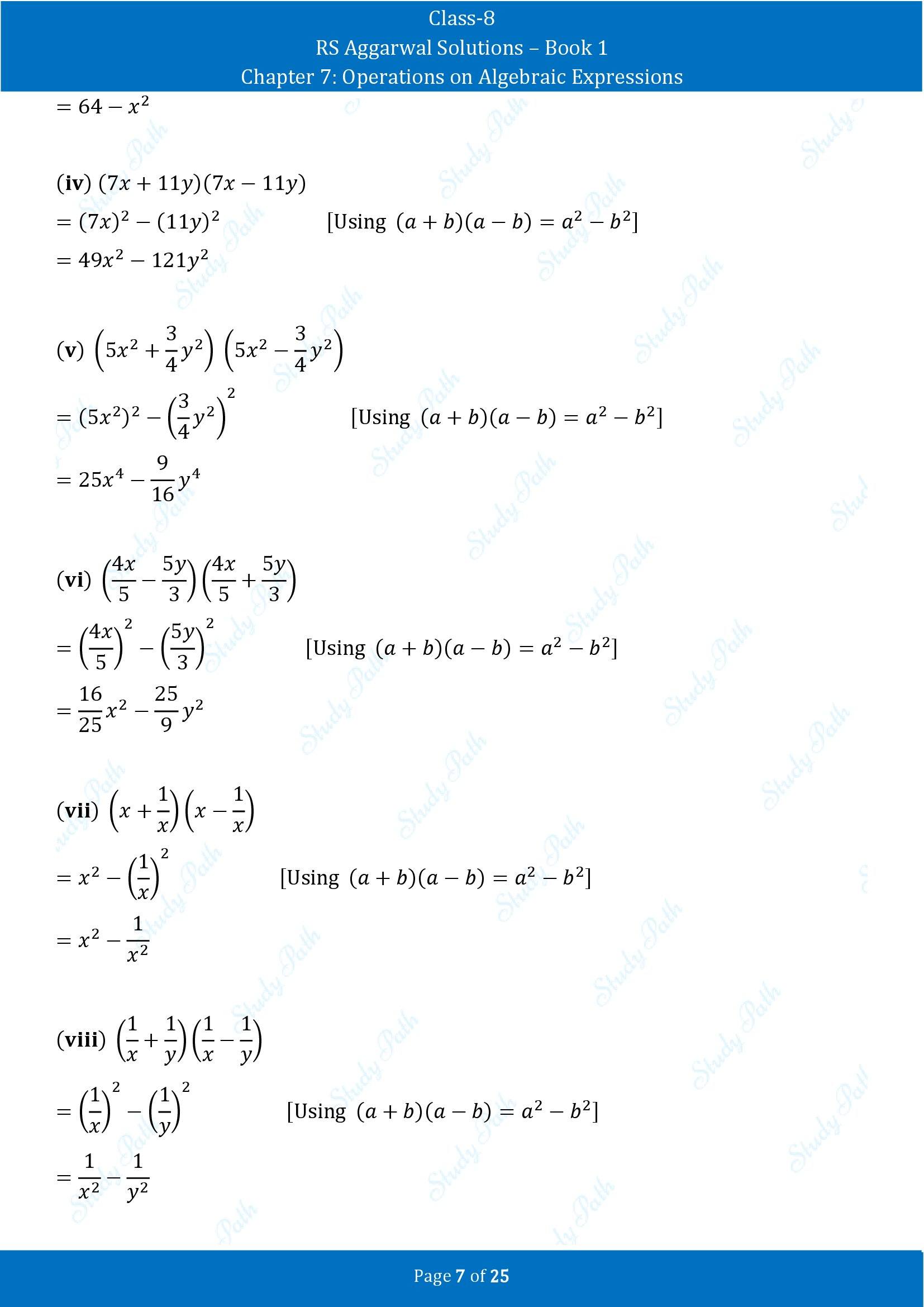 RS Aggarwal Solutions Class 8 Book 1 Chapter 7 Operations on Algebraic Expressions Exercise 7C 00007