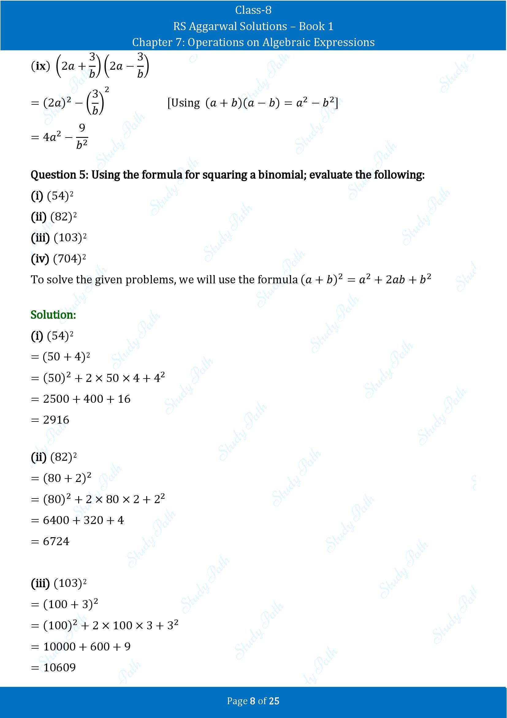 RS Aggarwal Solutions Class 8 Book 1 Chapter 7 Operations on Algebraic Expressions Exercise 7C 00008