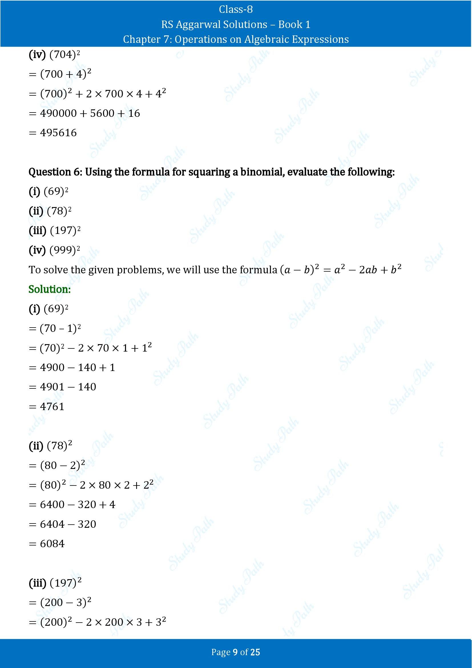 RS Aggarwal Solutions Class 8 Book 1 Chapter 7 Operations on Algebraic Expressions Exercise 7C 00009